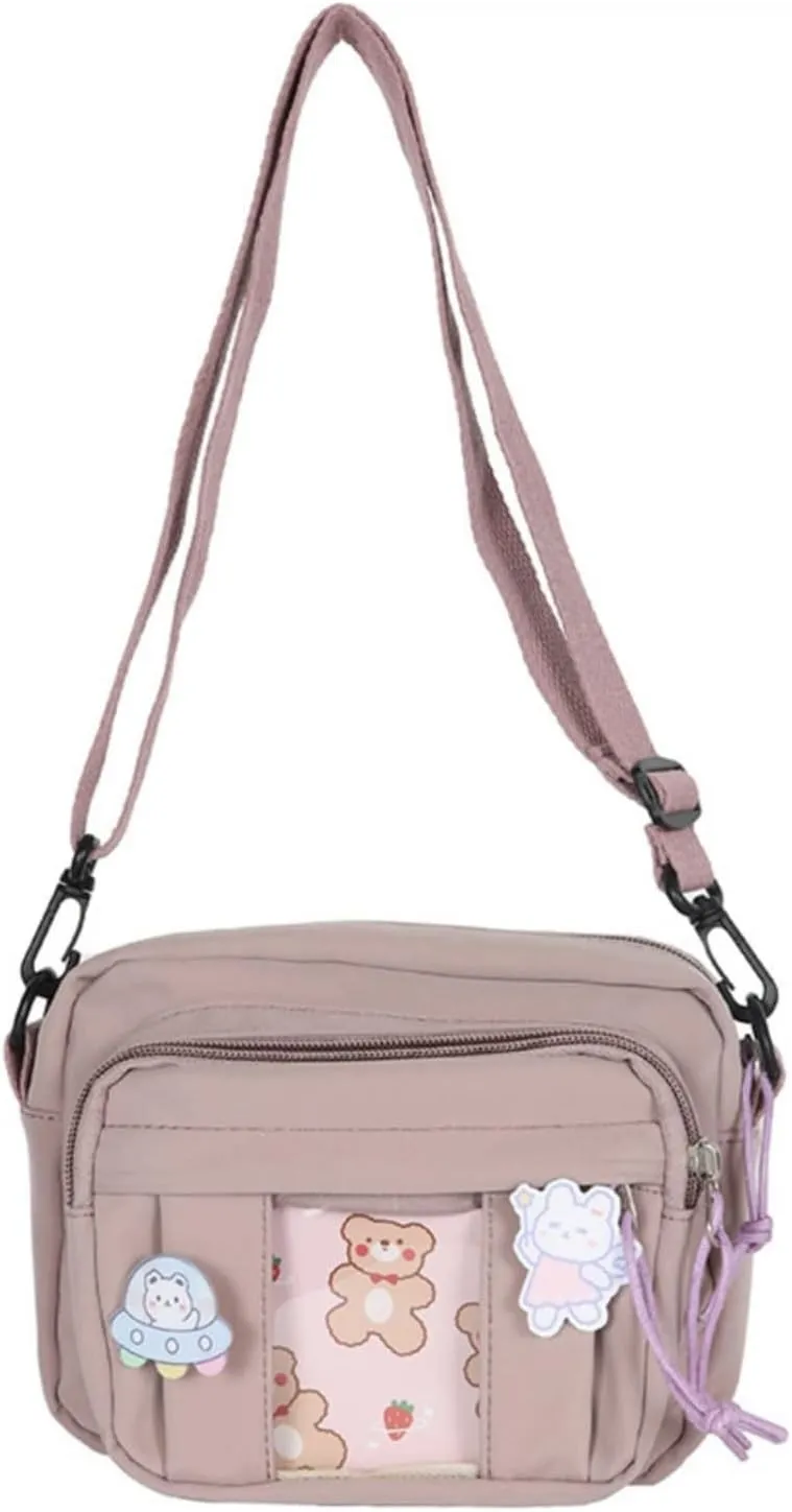 Kawaii Mini Messenger Bag Purse with Pins Women Cute Crossbody Bag Japanese Aesthetic Purse Anime Shoulder Bags