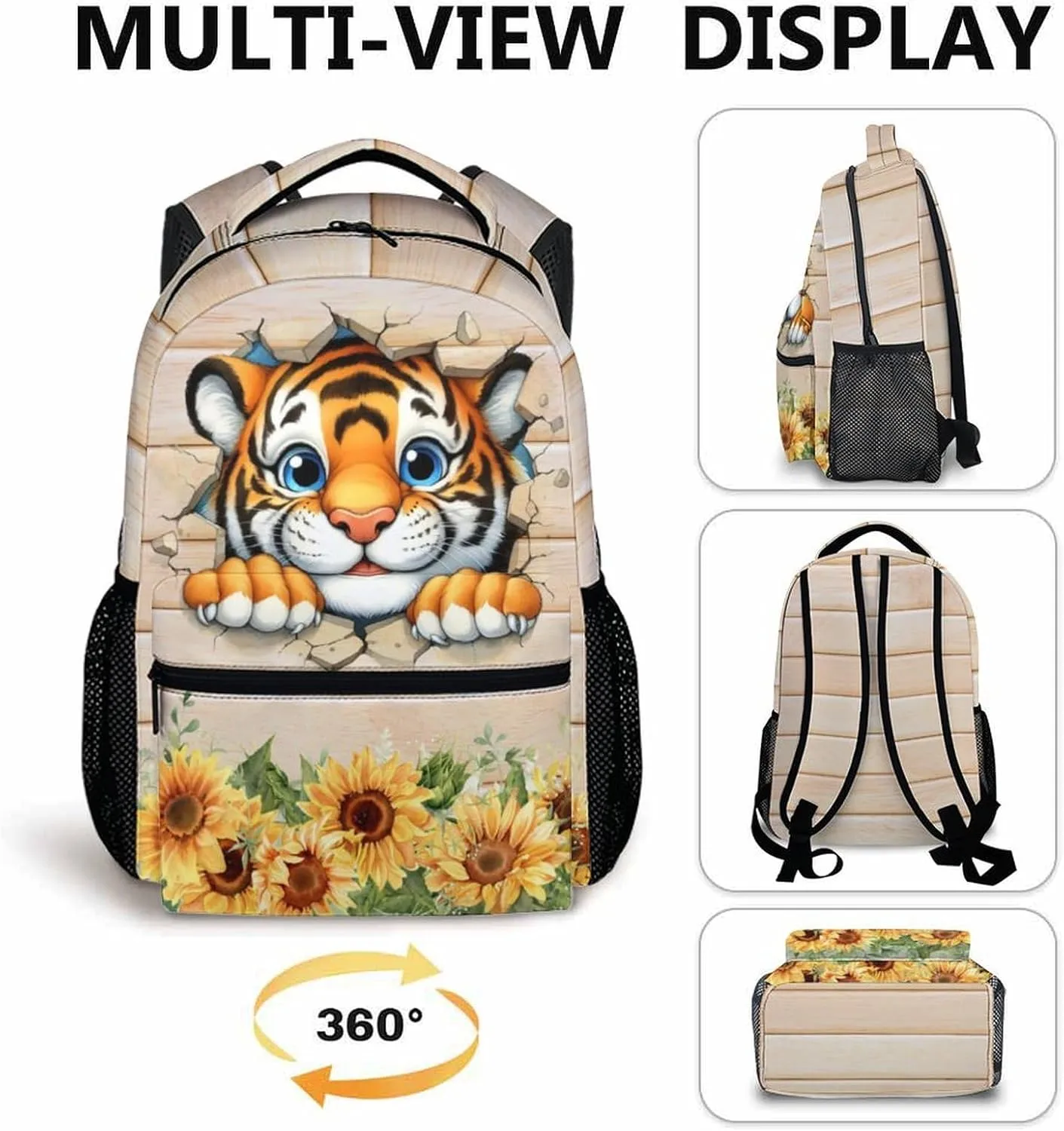 Kids School Backpack, Cute Tiger Backpacks, Cool Schoolbag for Boys Girls 5-8, 17 Inch Casual Animal Bookbags for School Travel Camping Hiking