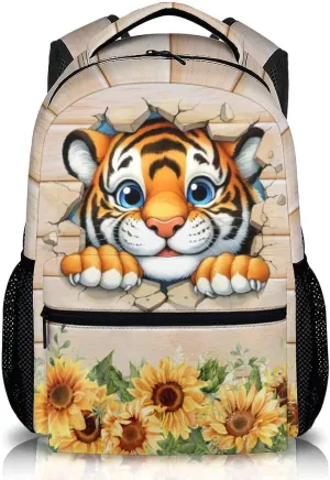 Kids School Backpack, Cute Tiger Backpacks, Cool Schoolbag for Boys Girls 5-8, 17 Inch Casual Animal Bookbags for School Travel Camping Hiking