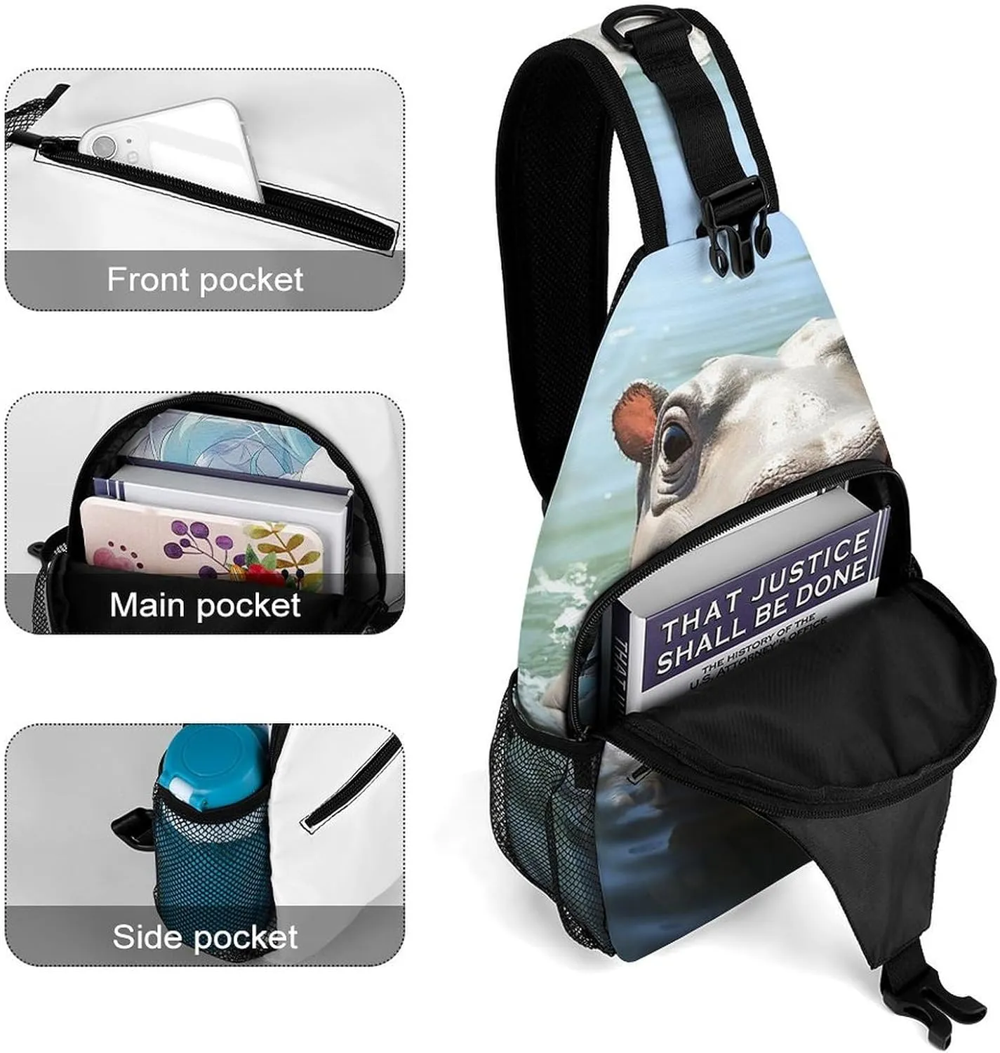 Lightweight Chest Bag Crossbody Bag Cute Hippos Sling Backpack for Women Men Sports Travel