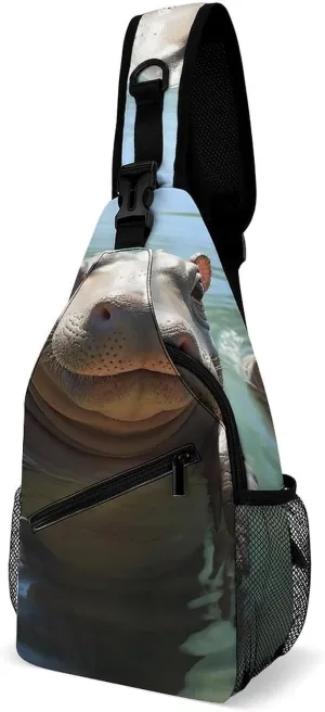 Lightweight Chest Bag Crossbody Bag Cute Hippos Sling Backpack for Women Men Sports Travel