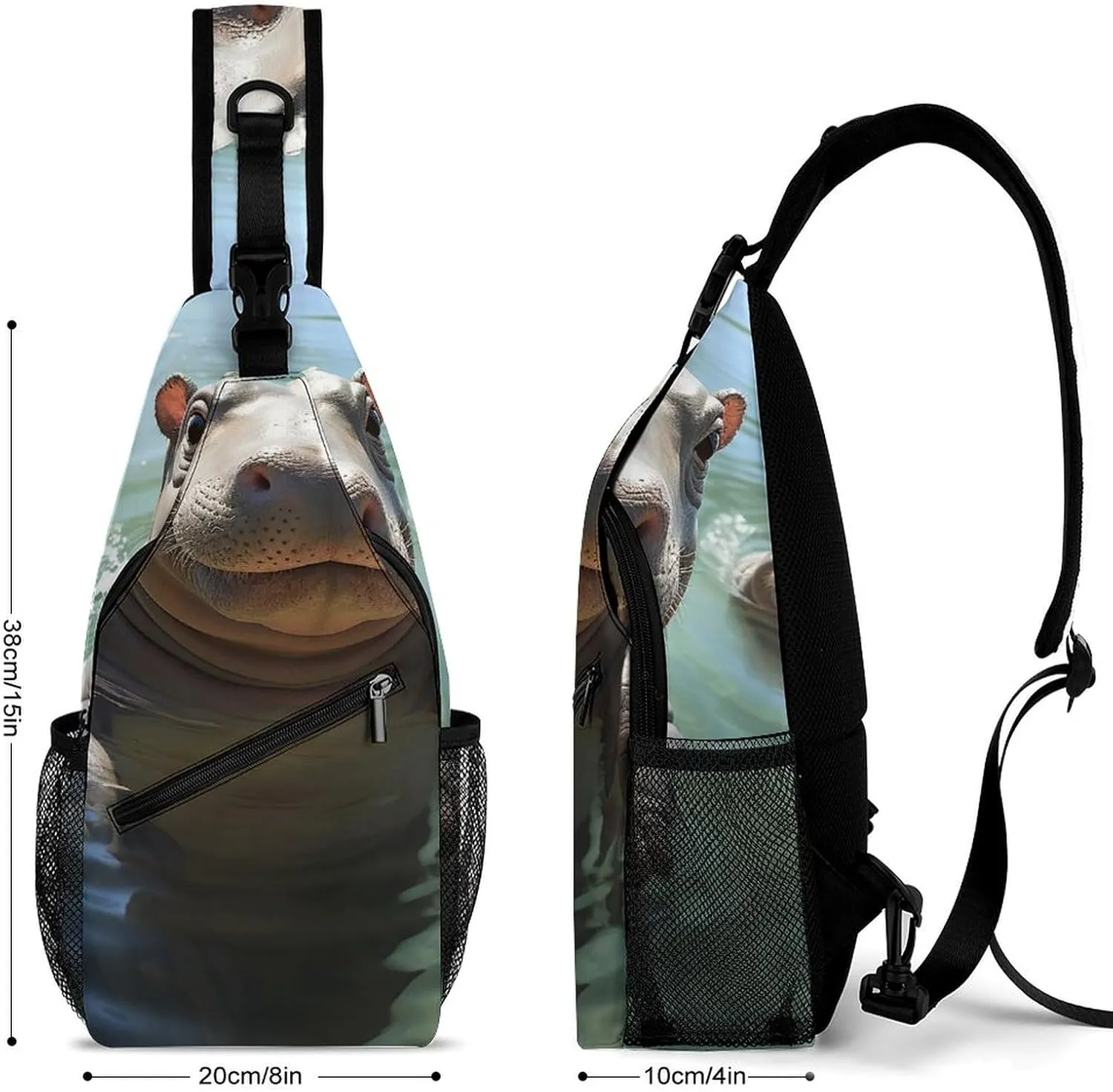 Lightweight Chest Bag Crossbody Bag Cute Hippos Sling Backpack for Women Men Sports Travel
