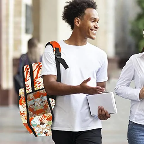 LORVIES Unique Japanese Print School Bag for Student Bookbag Teens Travel Backpack Casual Daypack Travel Hiking Camping