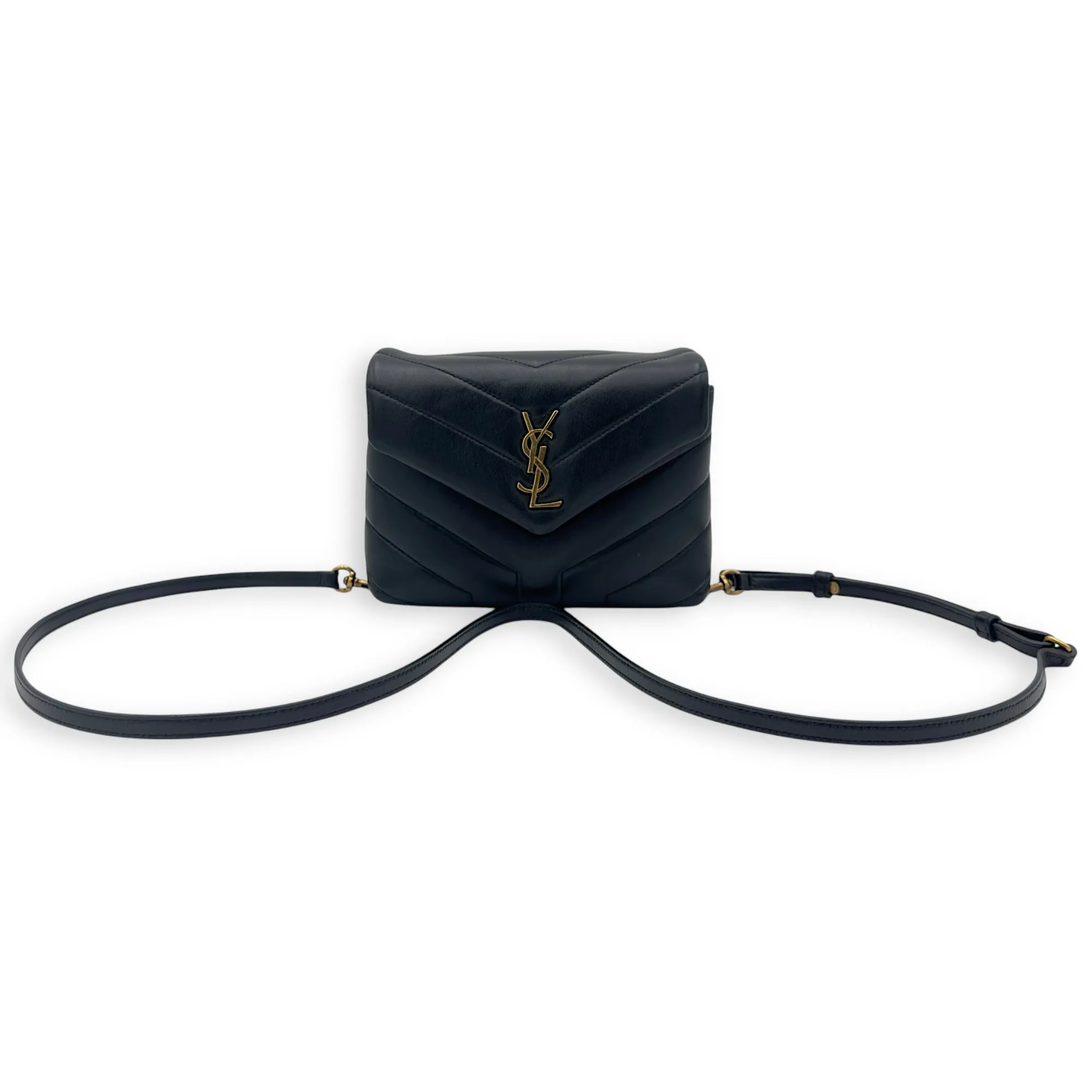Loulou Toy Black Crossbody Bag in Calfskin, Gold hardware