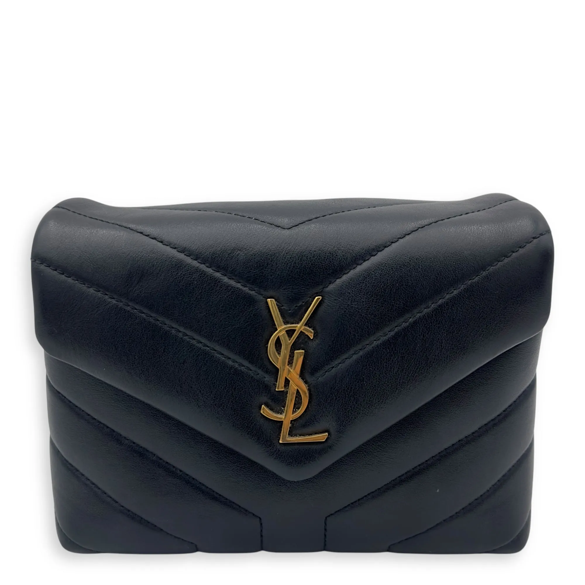 Loulou Toy Black Crossbody Bag in Calfskin, Gold hardware