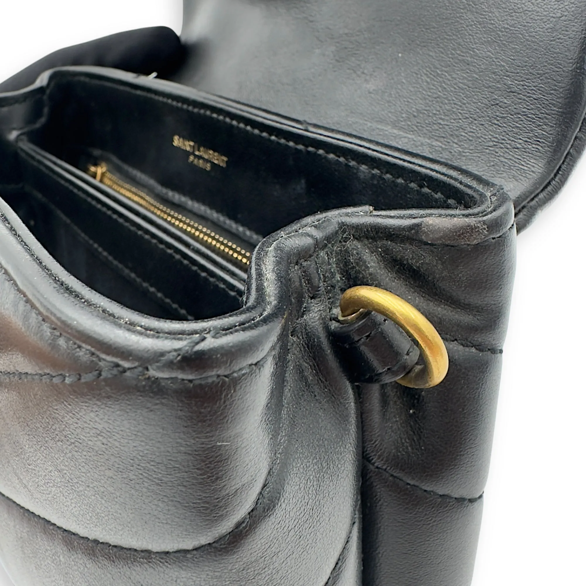 Loulou Toy Black Crossbody Bag in Calfskin, Gold hardware