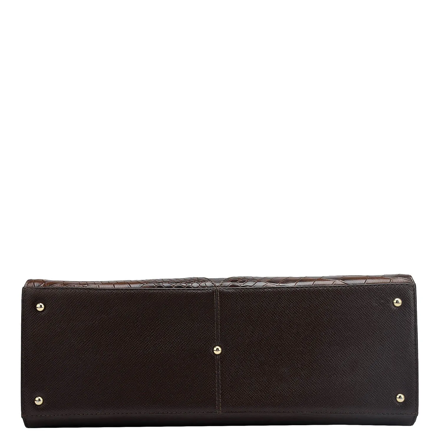 Medium Croco Franzy Leather Book Tote - Brown