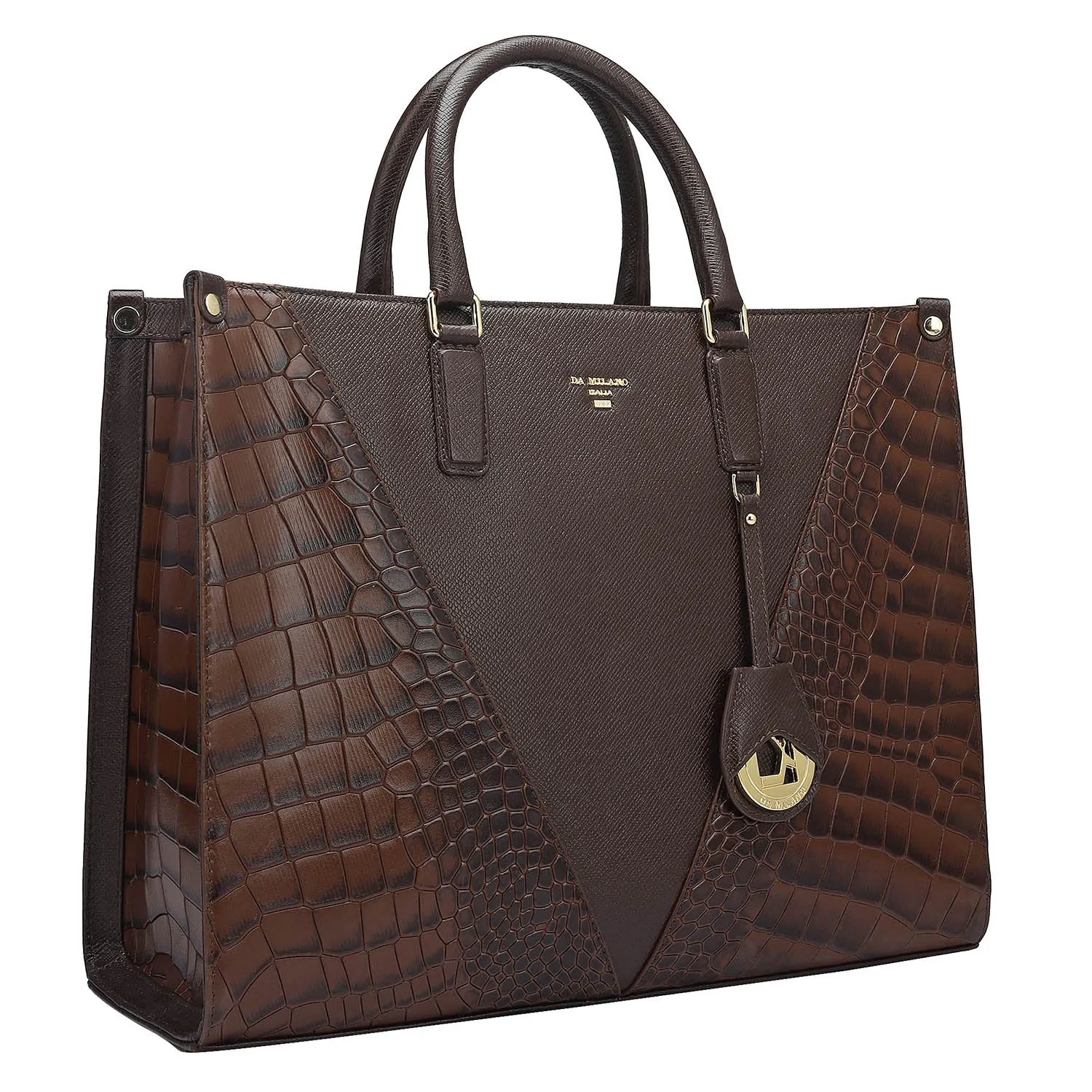 Medium Croco Franzy Leather Book Tote - Brown