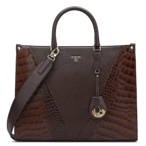 Medium Croco Franzy Leather Book Tote - Brown