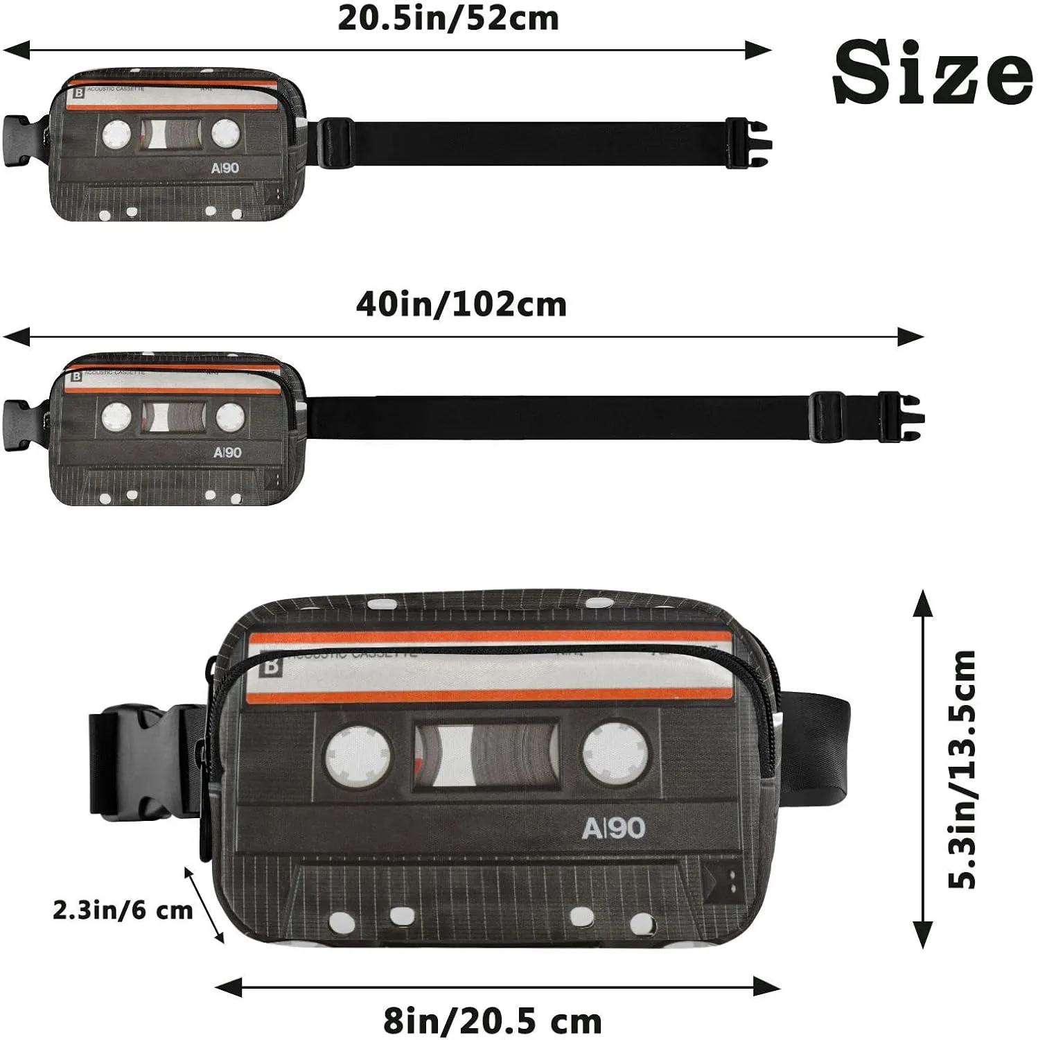 Old Cassette Tape Fanny Pack for Women Men Crossbody Belt Bag Fashion Waist Packs Purse with Adjustable Strap Dupes for Outdoors Shopping Traveling
