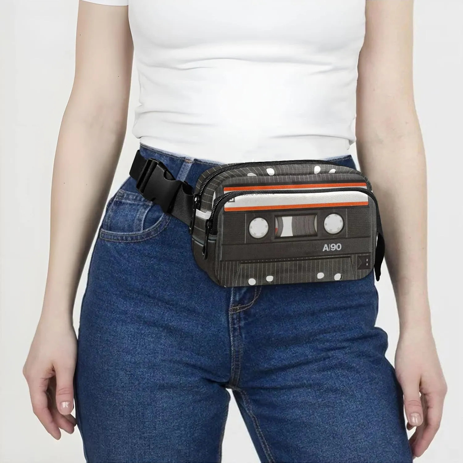 Old Cassette Tape Fanny Pack for Women Men Crossbody Belt Bag Fashion Waist Packs Purse with Adjustable Strap Dupes for Outdoors Shopping Traveling