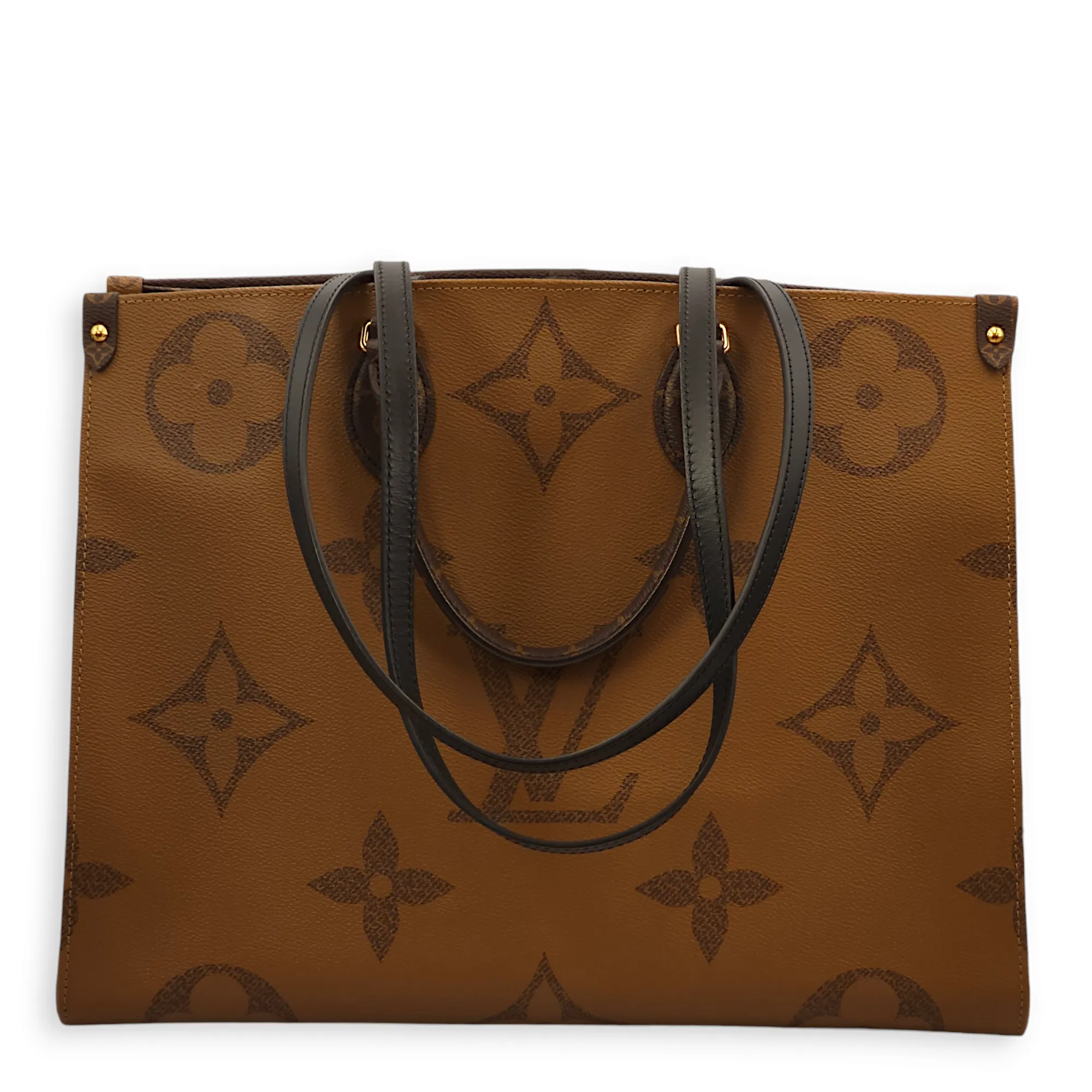 Onthego GM Brown Shoulder Bag in Canvas, Gold hardware