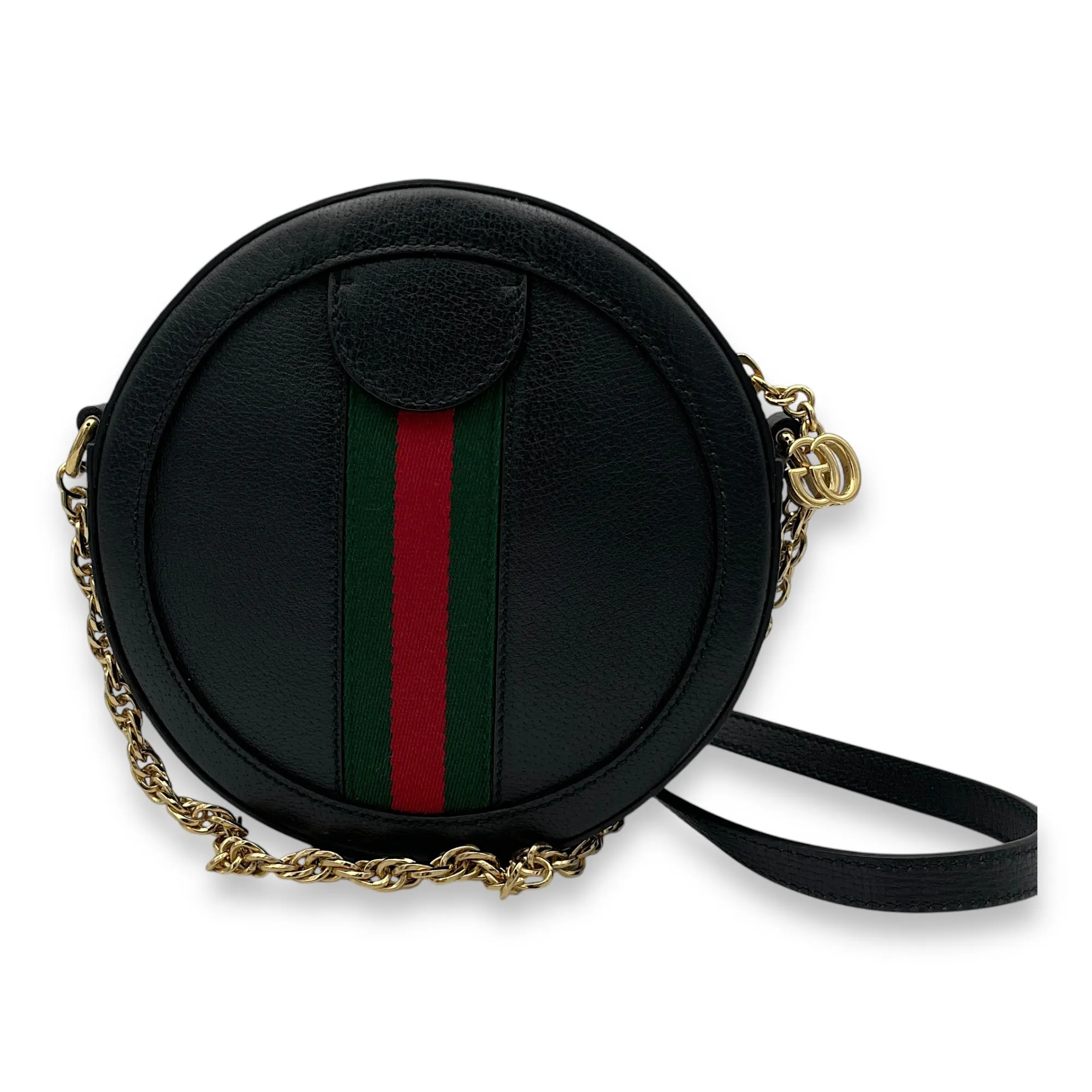 Ophidia Round  Crossbody bag in Calfskin, Gold Hardware