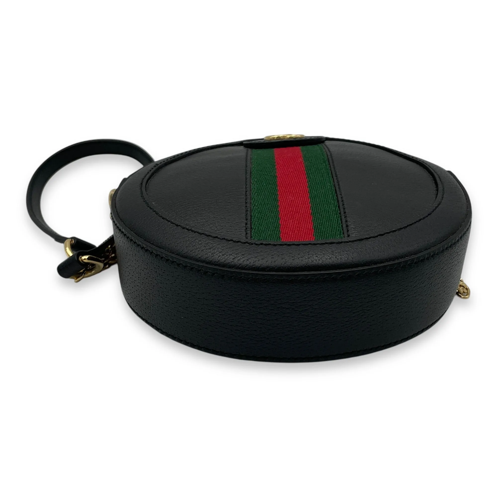 Ophidia Round  Crossbody bag in Calfskin, Gold Hardware
