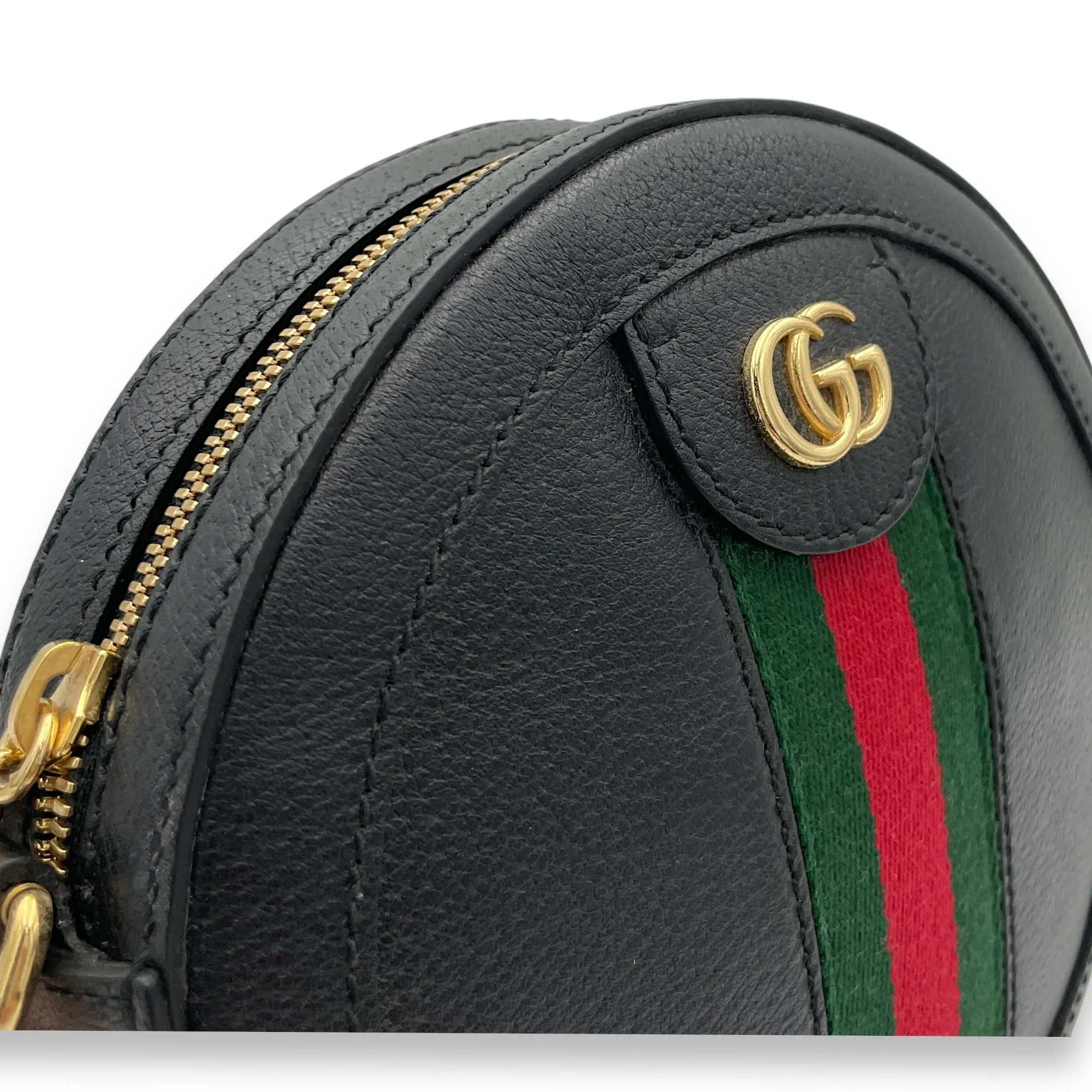 Ophidia Round  Crossbody bag in Calfskin, Gold Hardware