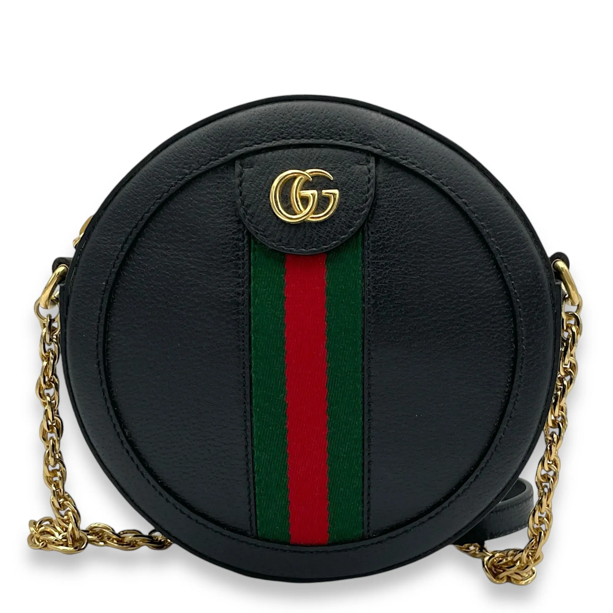 Ophidia Round  Crossbody bag in Calfskin, Gold Hardware