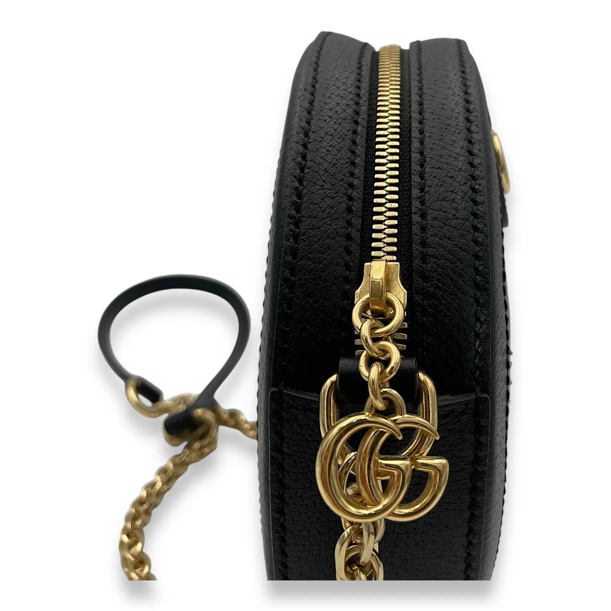 Ophidia Round  Crossbody bag in Calfskin, Gold Hardware