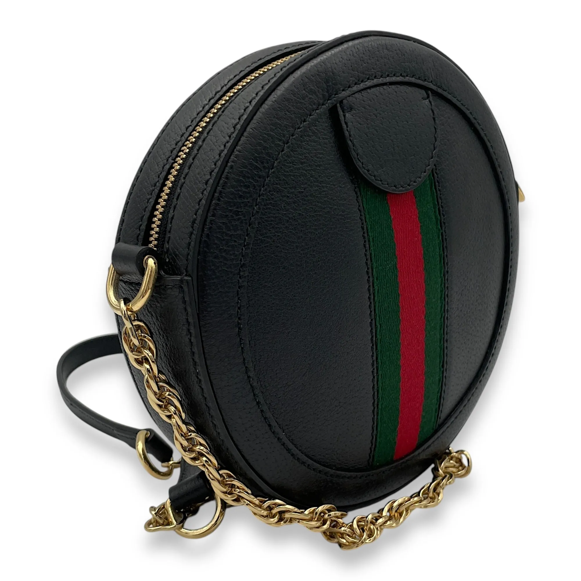 Ophidia Round  Crossbody bag in Calfskin, Gold Hardware