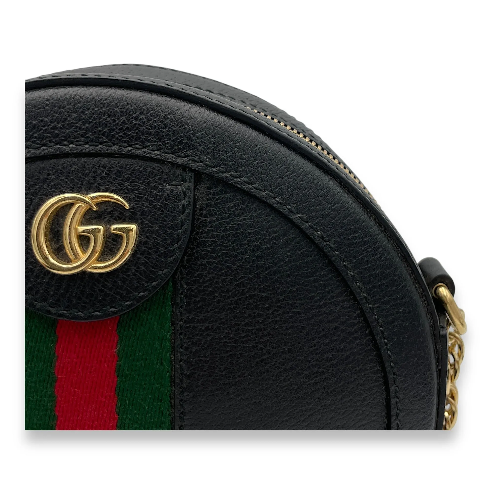 Ophidia Round  Crossbody bag in Calfskin, Gold Hardware
