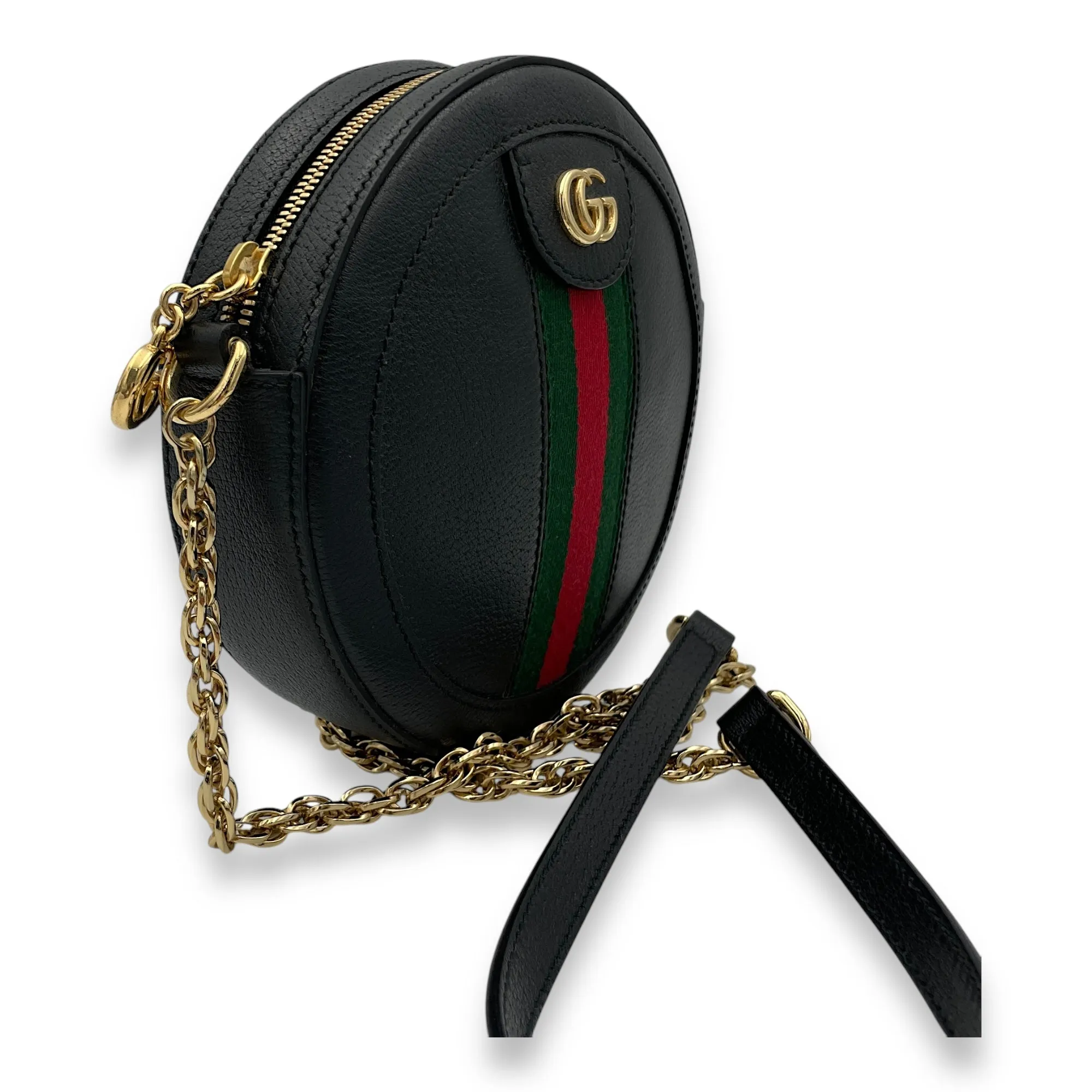 Ophidia Round  Crossbody bag in Calfskin, Gold Hardware