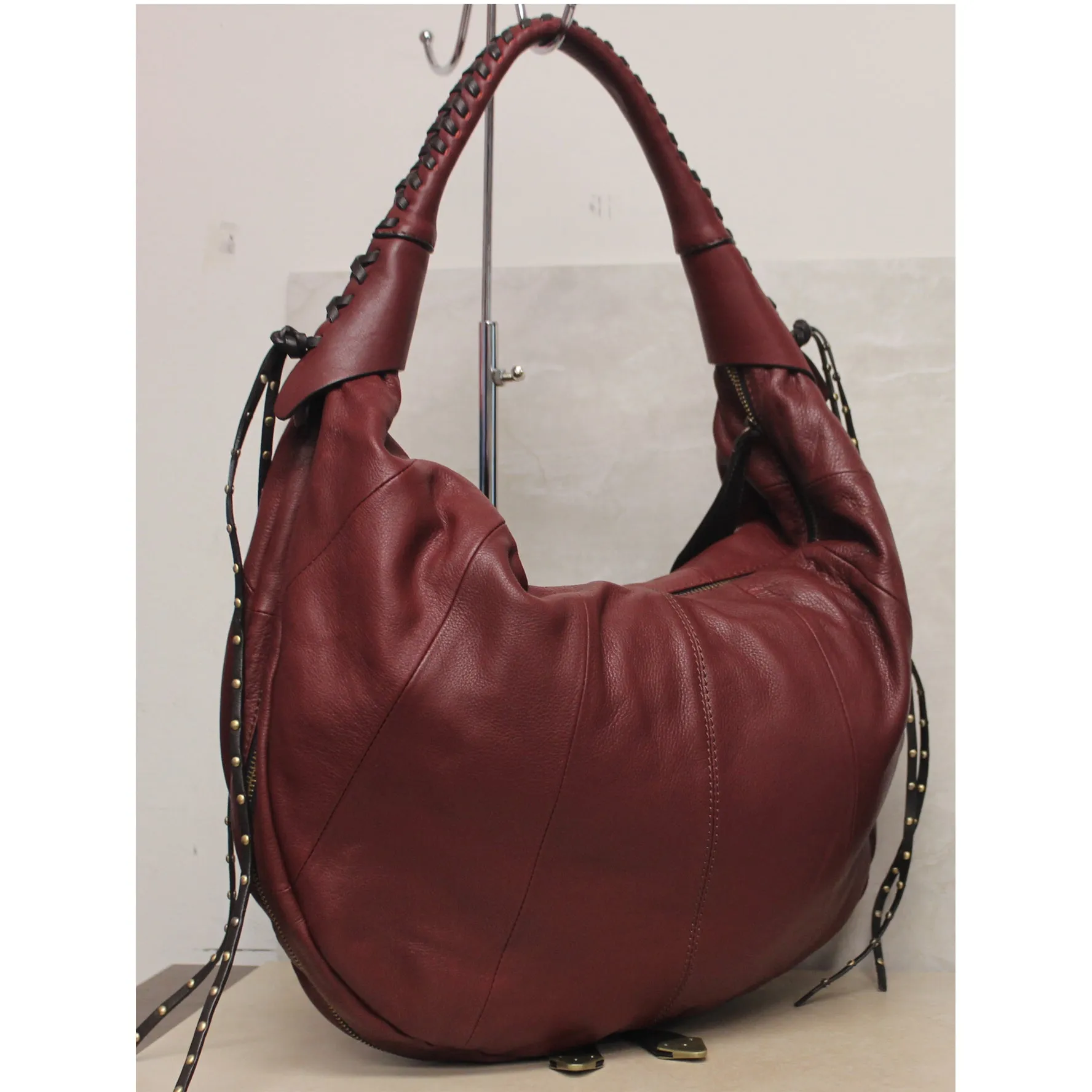 Oryany Purse: Large Maroon Leather Hobo Bag