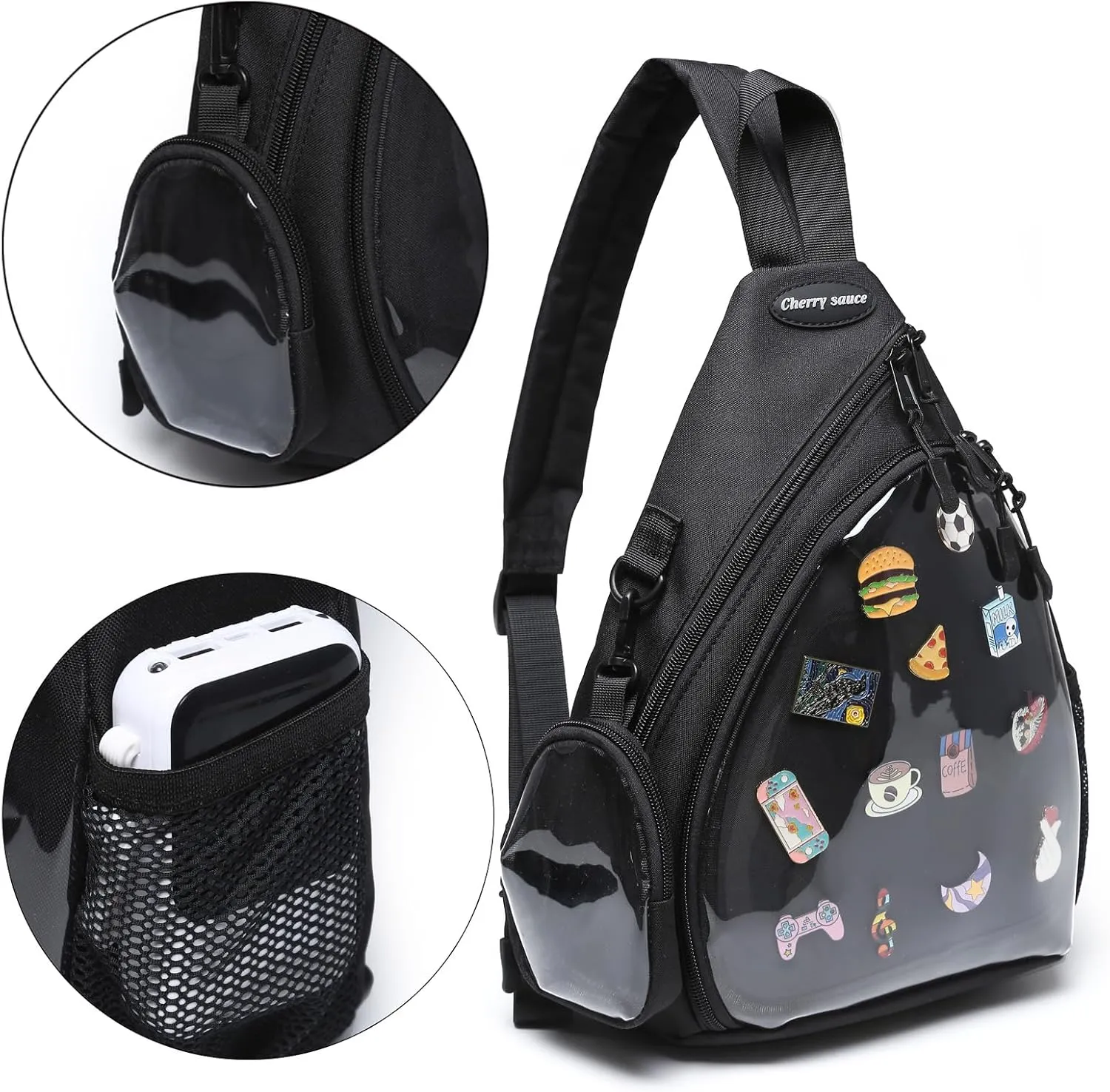 Oxford Ita Bag Kawaii Pin Display Chest Pack Single Shoulder Bag Sport Zipper Backpack Hiking Daypack, Large