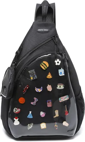 Oxford Ita Bag Kawaii Pin Display Chest Pack Single Shoulder Bag Sport Zipper Backpack Hiking Daypack, Large