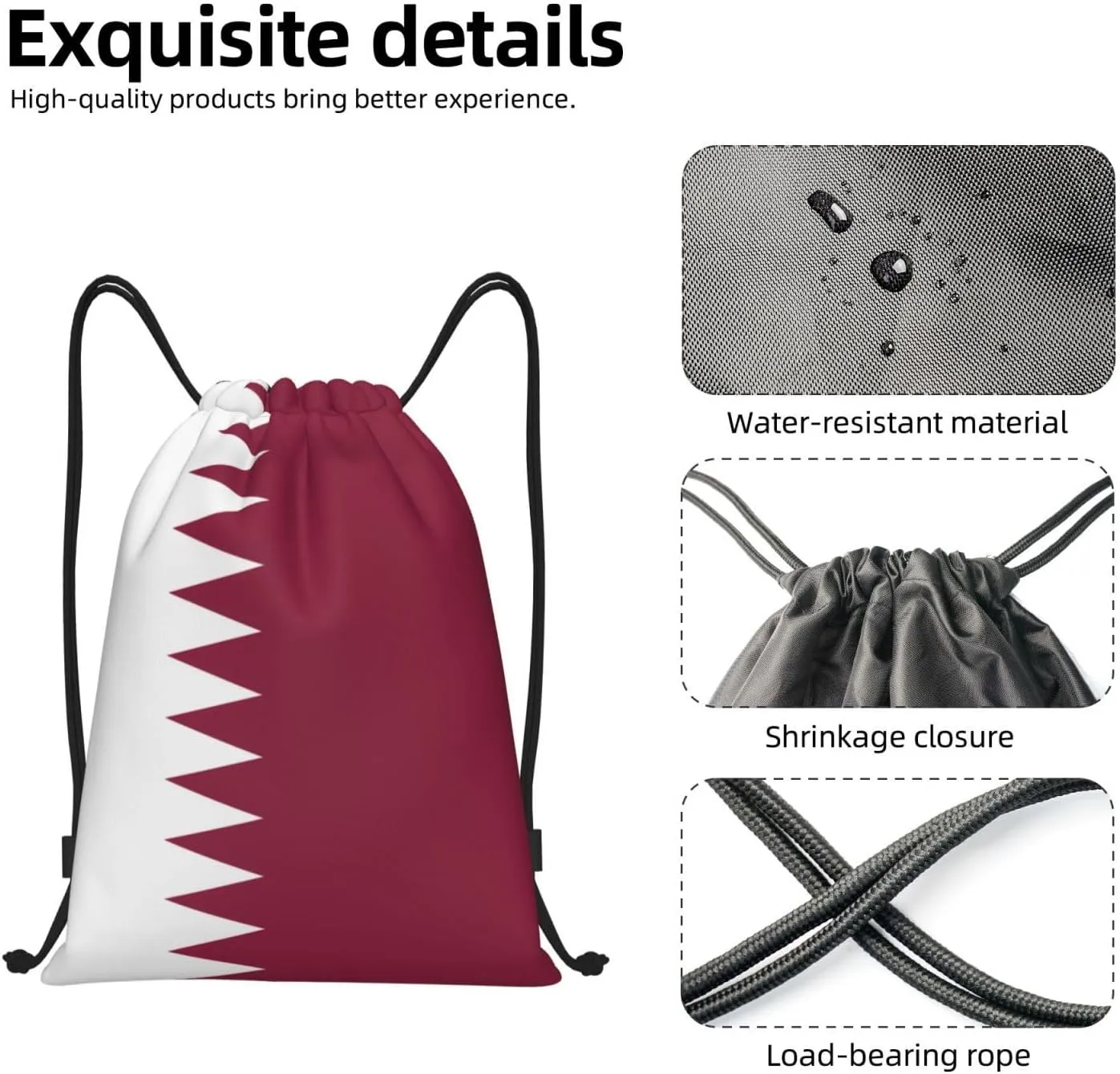 Qatar flag Print Lightweight Drawstring Bag - Foldable Cinch Backpack for Travel, Gym, Sports, and Daily Use