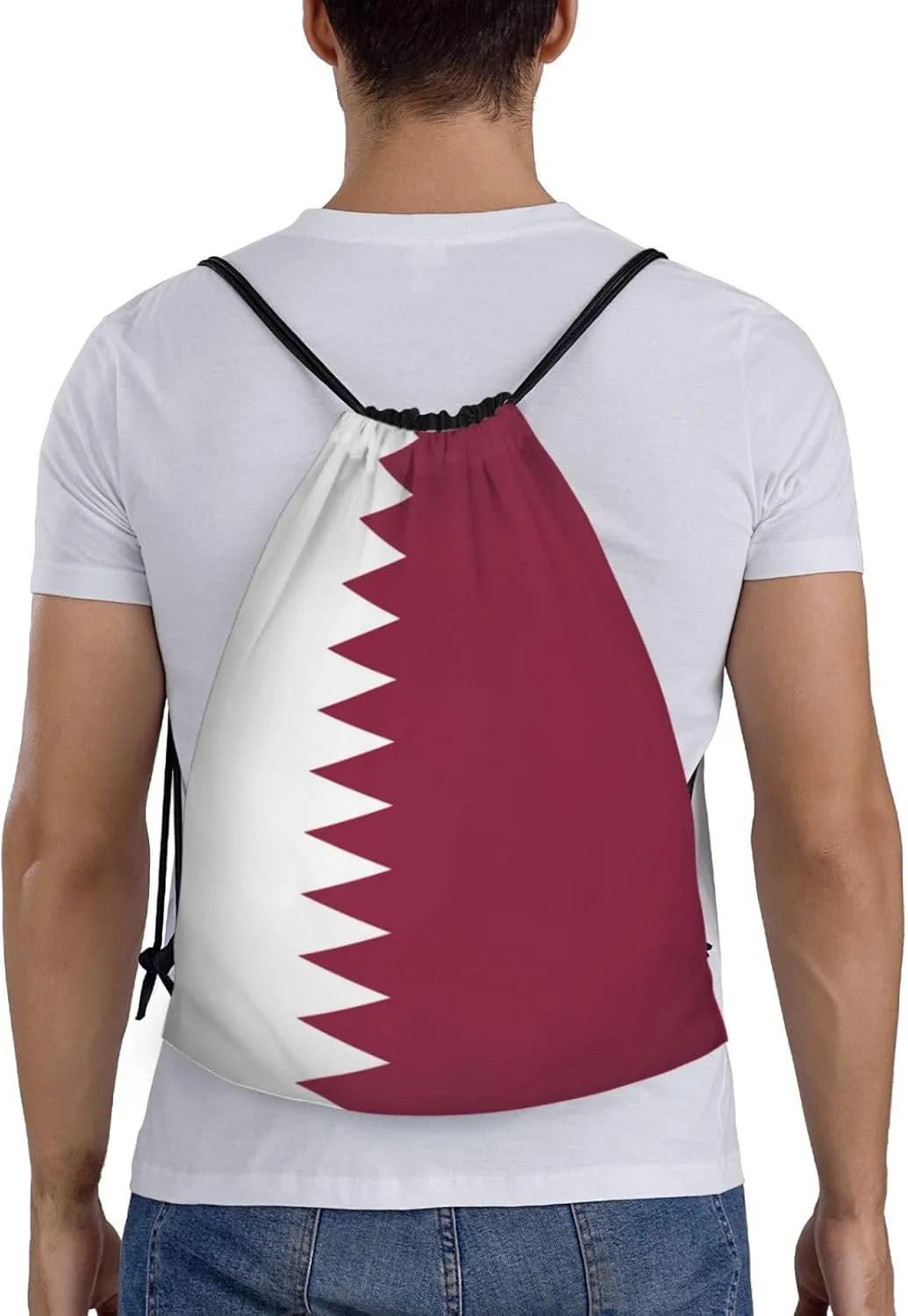 Qatar flag Print Lightweight Drawstring Bag - Foldable Cinch Backpack for Travel, Gym, Sports, and Daily Use