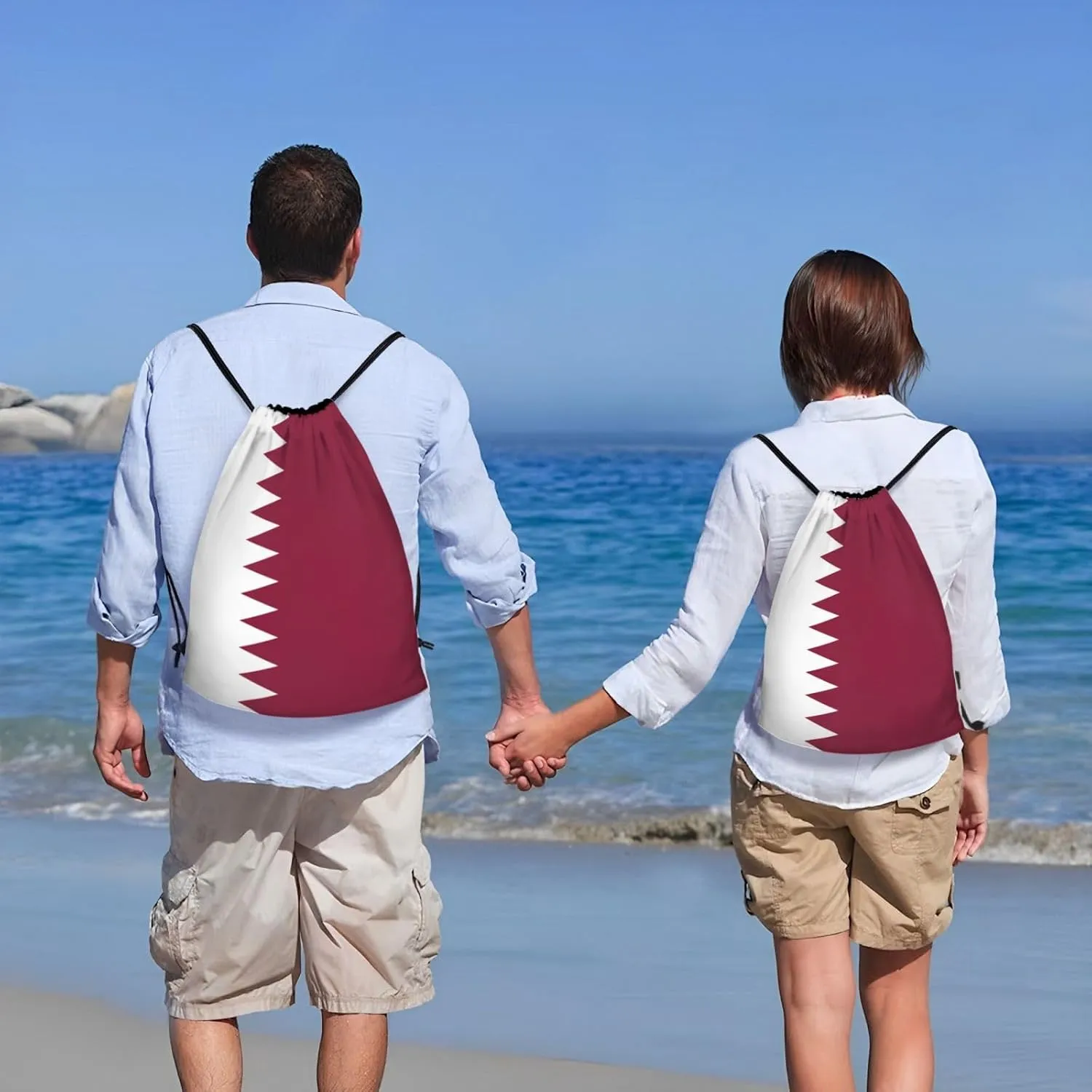 Qatar flag Print Lightweight Drawstring Bag - Foldable Cinch Backpack for Travel, Gym, Sports, and Daily Use