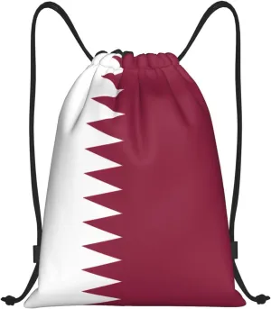 Qatar flag Print Lightweight Drawstring Bag - Foldable Cinch Backpack for Travel, Gym, Sports, and Daily Use