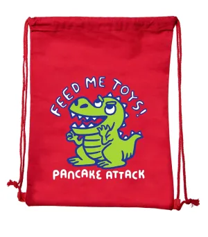 Revive Red Cotton Drawstring Bag With "Pancake Attack Dinosaur"