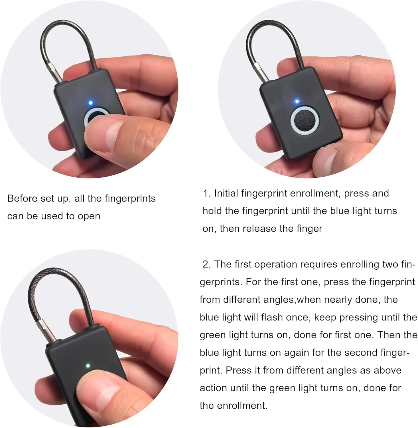 Route 66 Smart Biometric Thumbprint Padlock - Keyless Rechargeable Fingerprint Locker Lock for Gym, School, Backpacks, Luggage & Suitcase