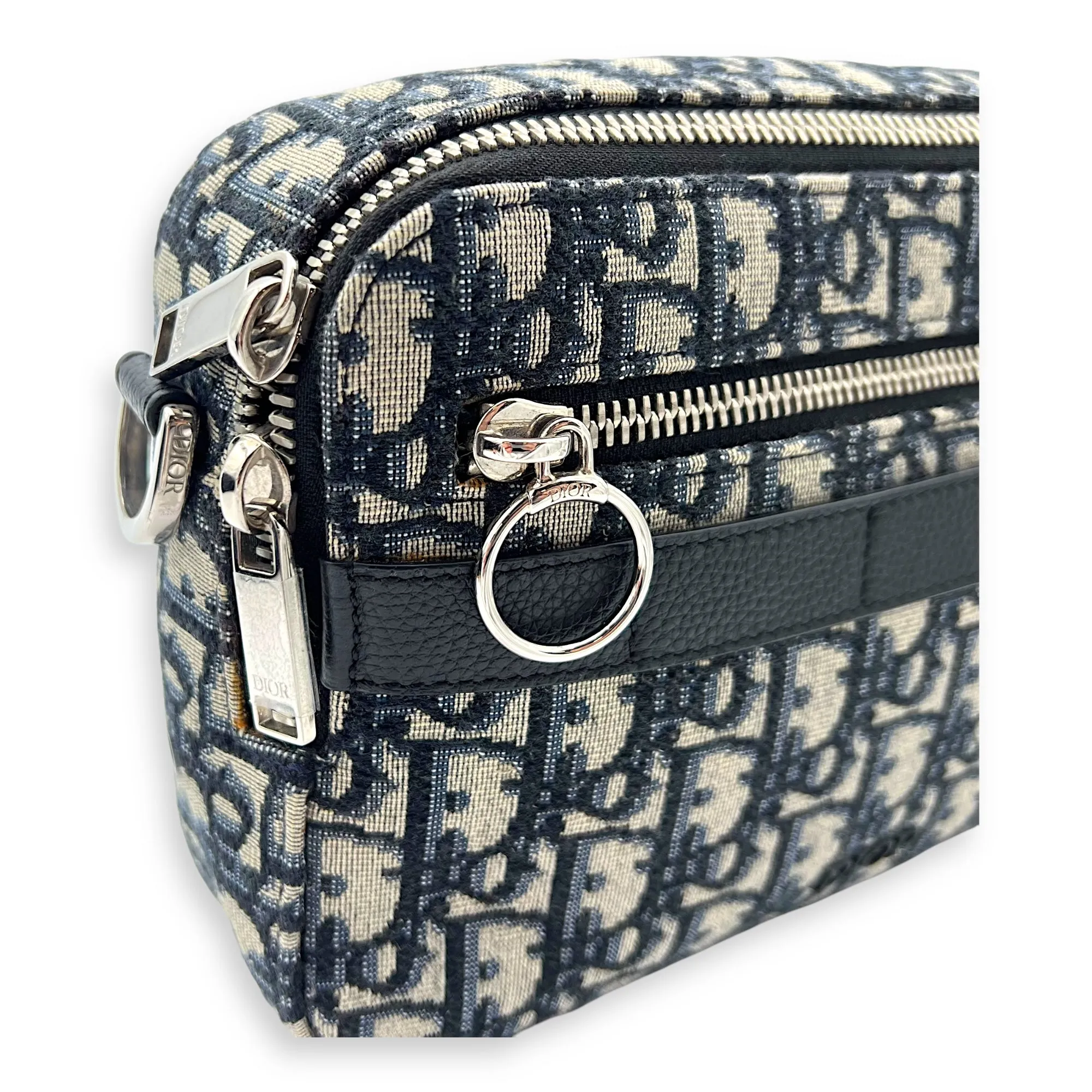 Safari Crossbody Bag Blue in Jacquard, Silver hardware