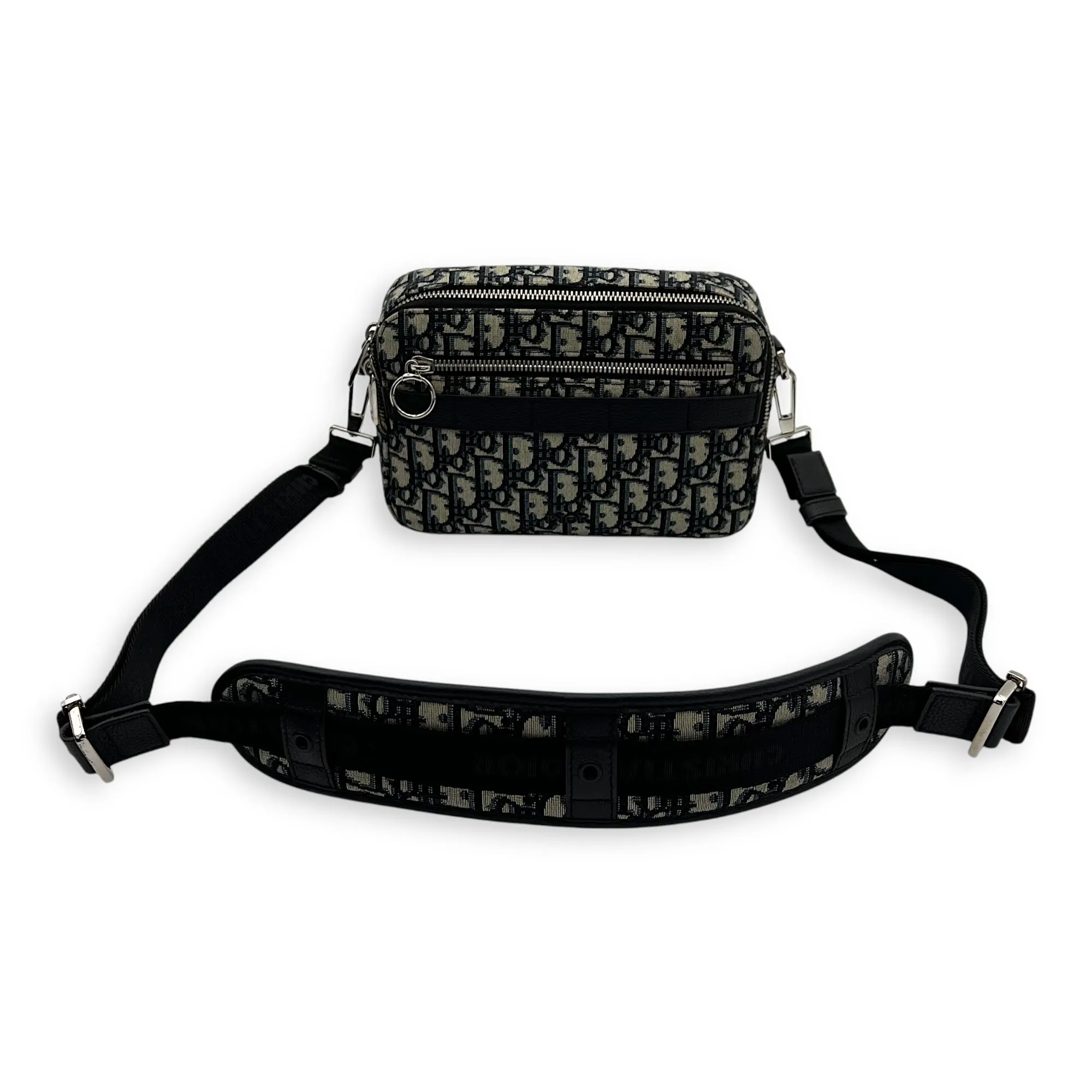 Safari Crossbody Bag Blue in Jacquard, Silver hardware
