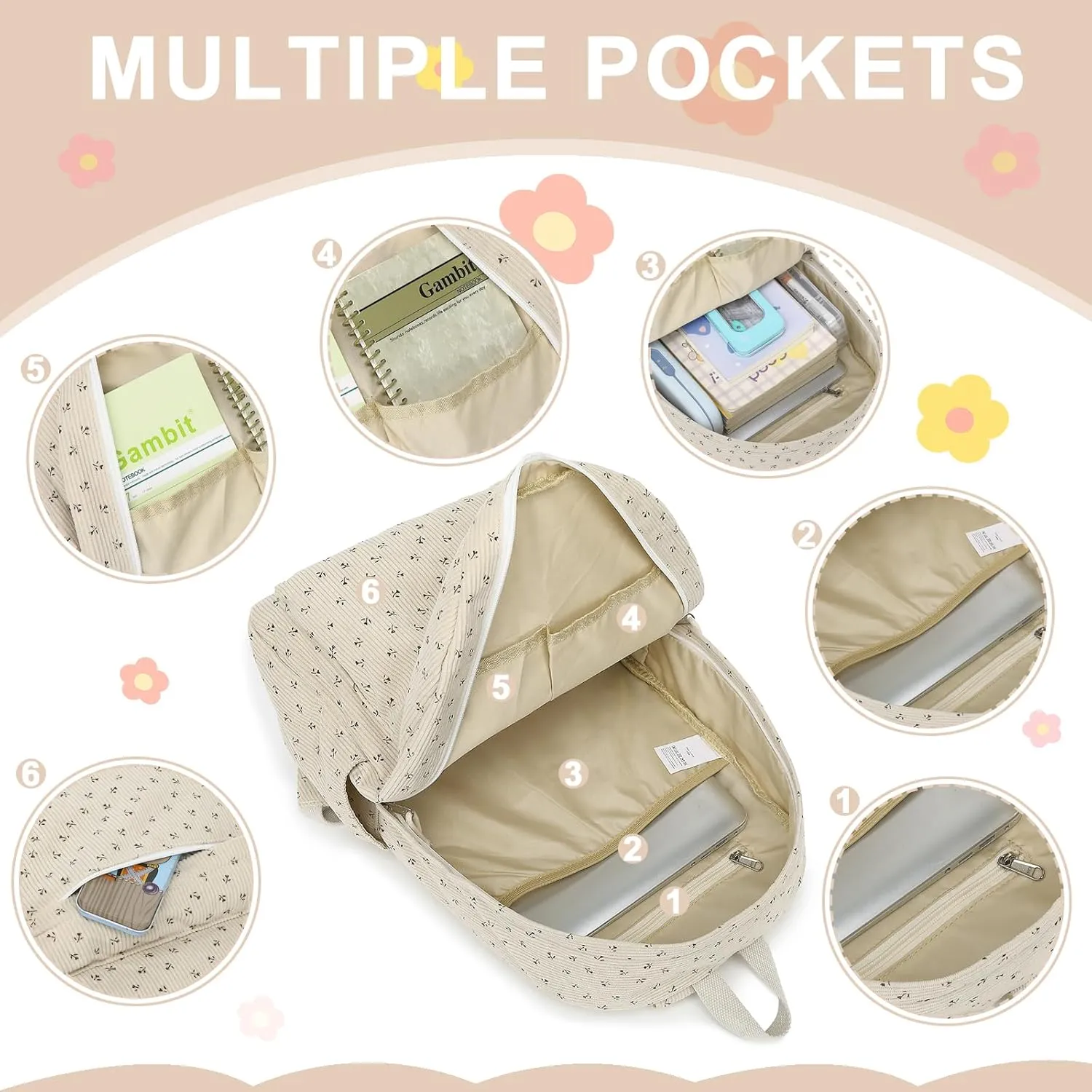 School Backpack for Teen Girls Bookbags Elementary High School Corduroy Laptop Bags Women Travel Daypacks