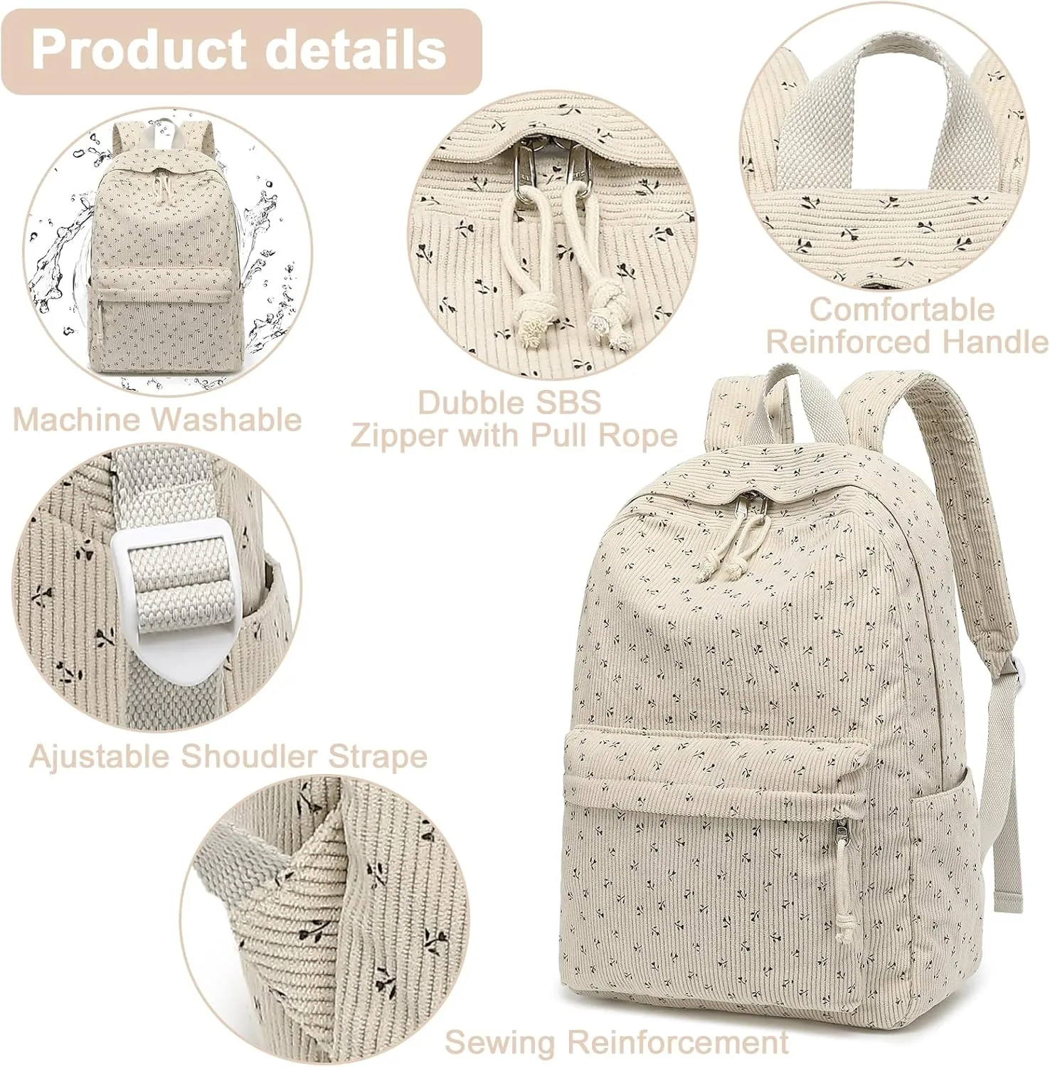 School Backpack for Teen Girls Bookbags Elementary High School Corduroy Laptop Bags Women Travel Daypacks