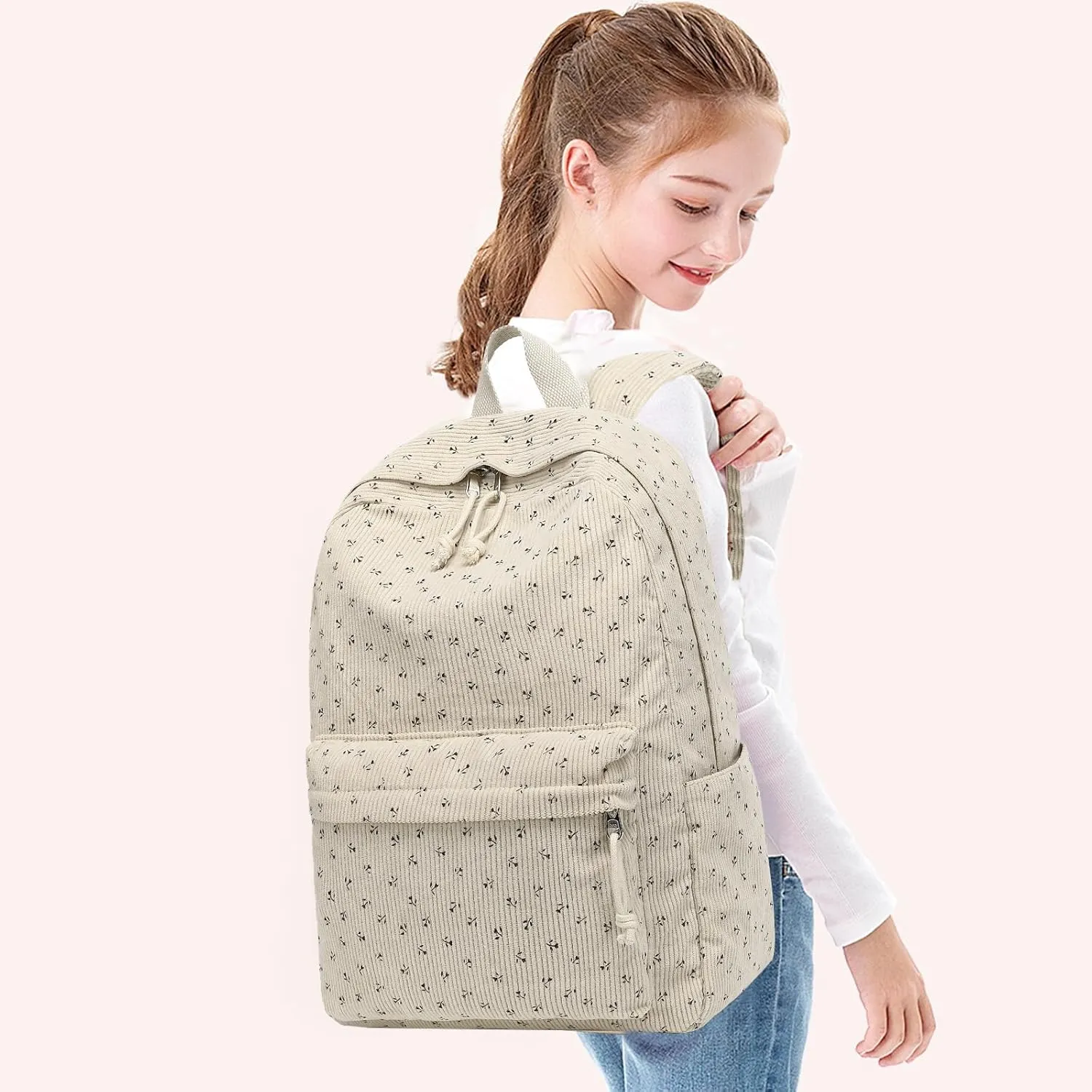 School Backpack for Teen Girls Bookbags Elementary High School Corduroy Laptop Bags Women Travel Daypacks