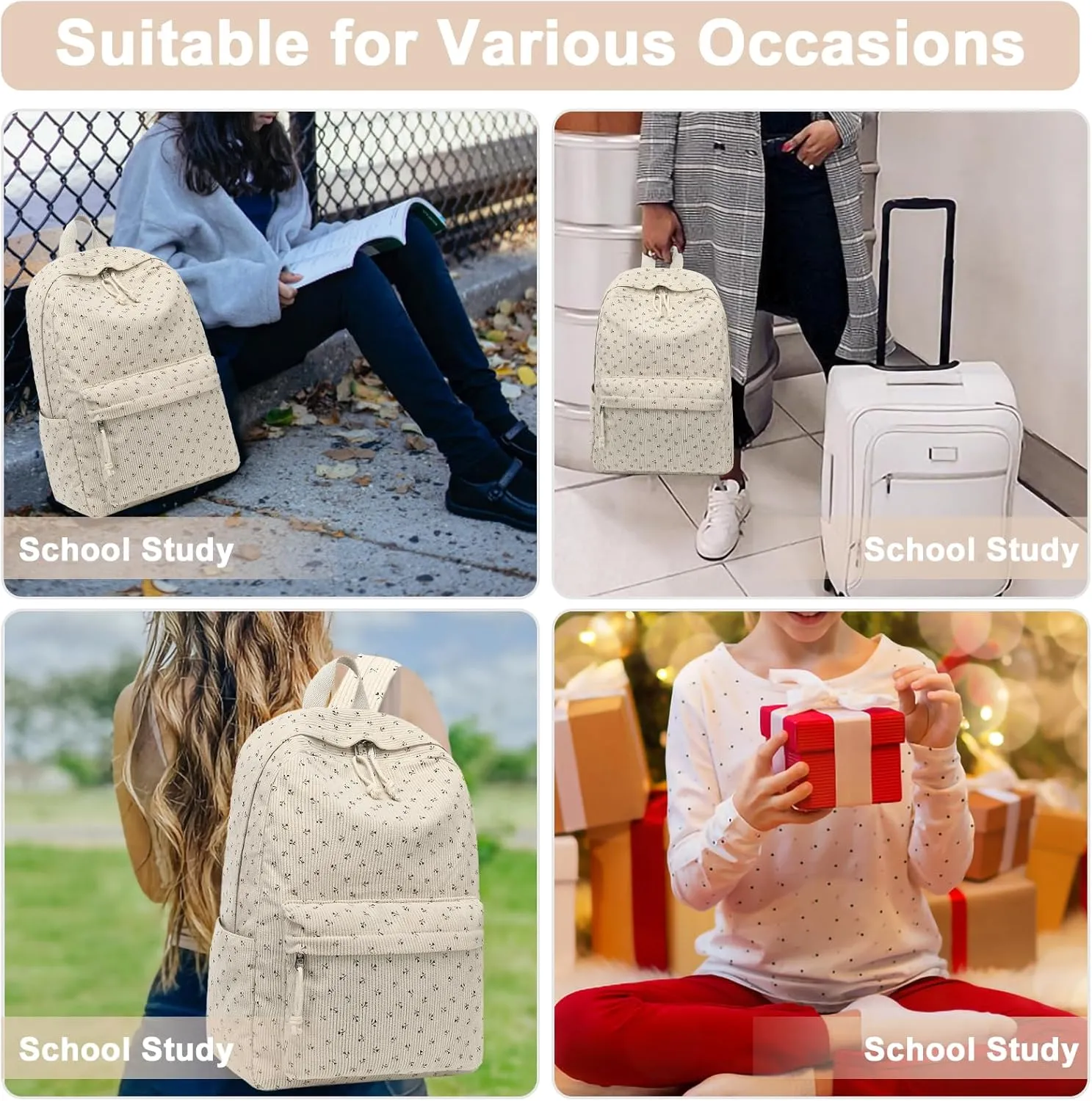 School Backpack for Teen Girls Bookbags Elementary High School Corduroy Laptop Bags Women Travel Daypacks