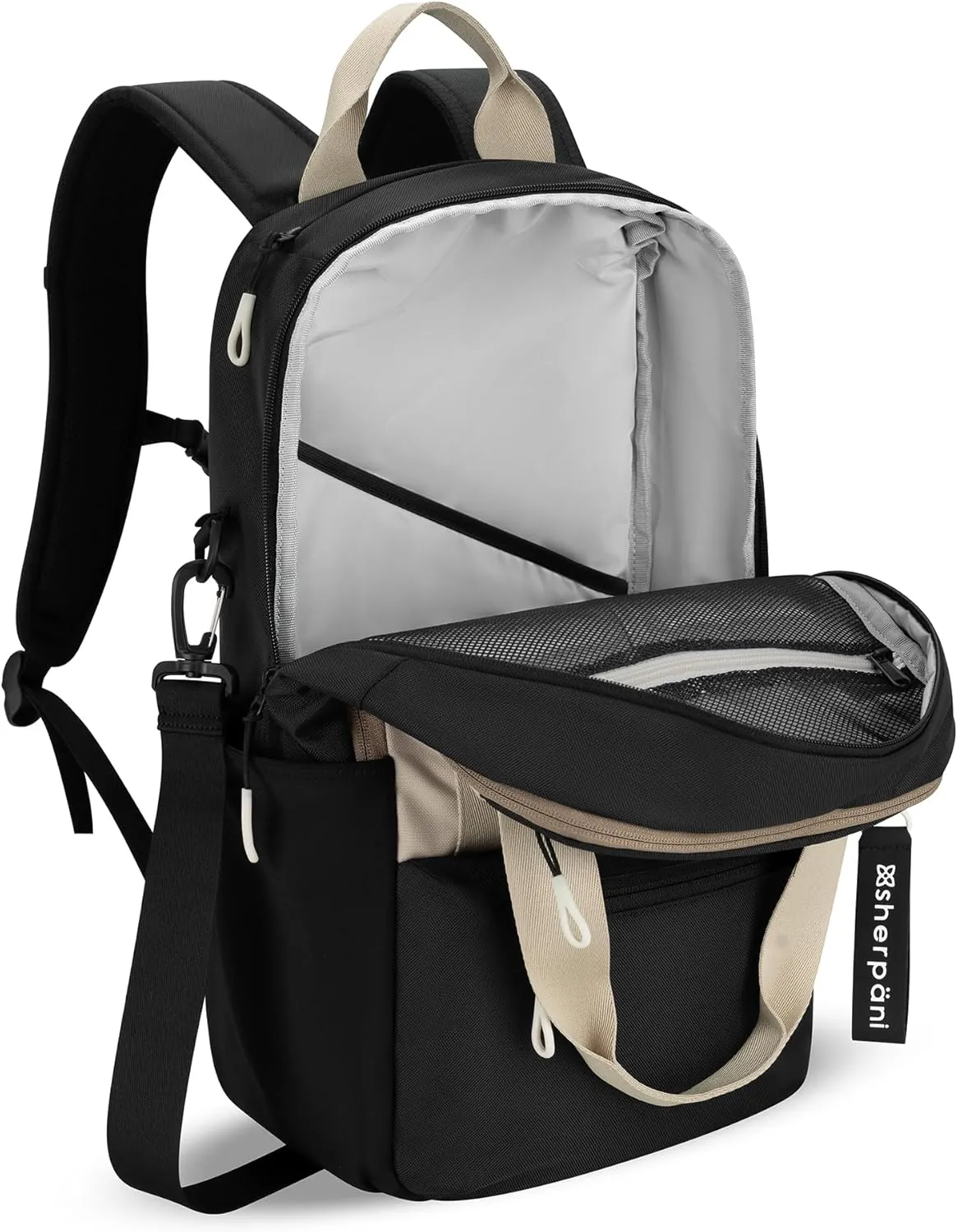 Sherpani Camden, Convertible Backpack, 3 in 1 Tote Bag, Women Crossbody Bag, Cross Body Purse, 21L Travel Backpack, Travel Gifts for Mothers Day 2025, RFID Protection, Fits 15 Laptop (Con Leche)