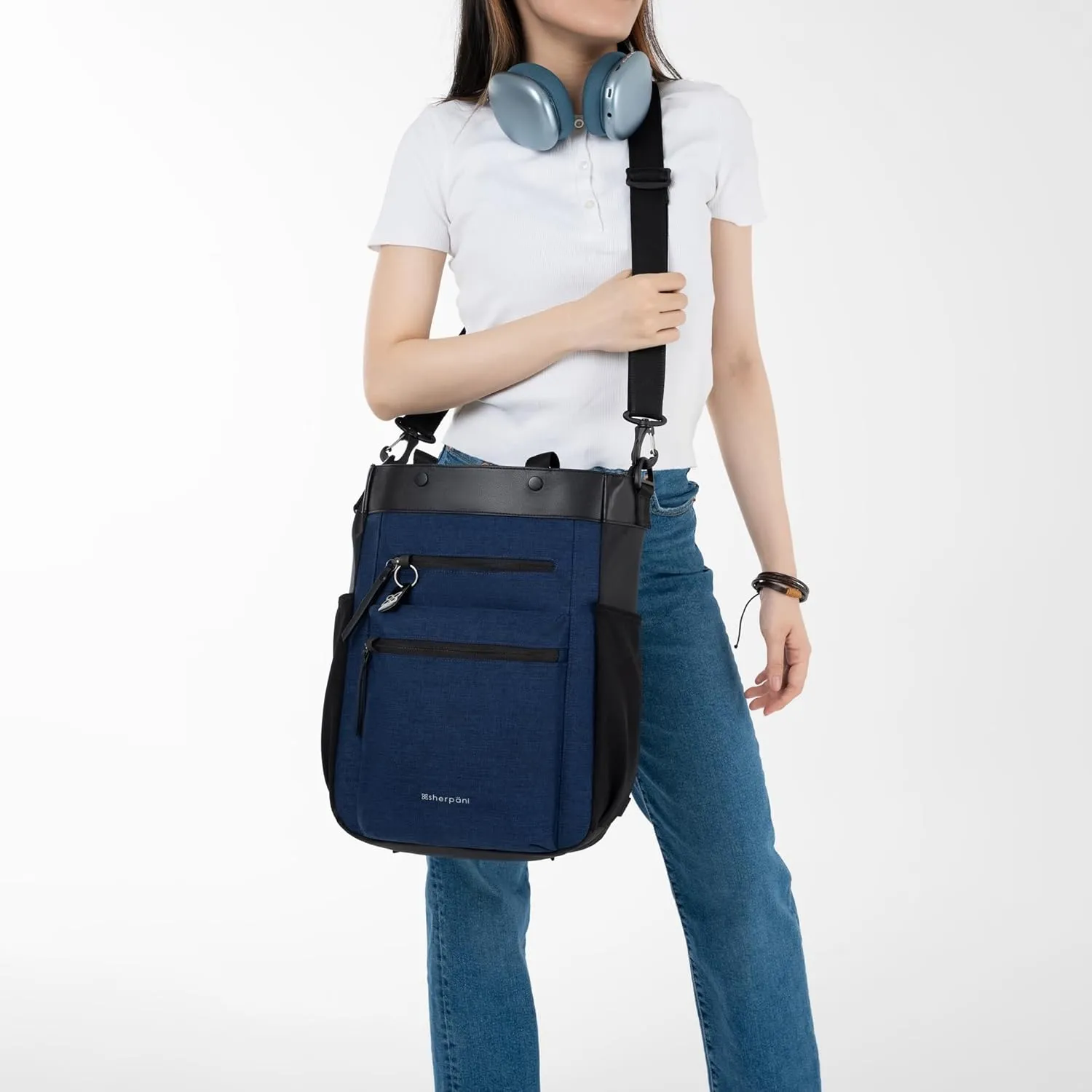 Sherpani Soleil, Anti Theft Convertible Backpack, 3 in 1 Tote Bag, Crossbody Bag, Cross Body Purse, 18L Travel Backpack, Travel Gifts for Women, RFID Protection, Fits 15 Laptop (Indigo)