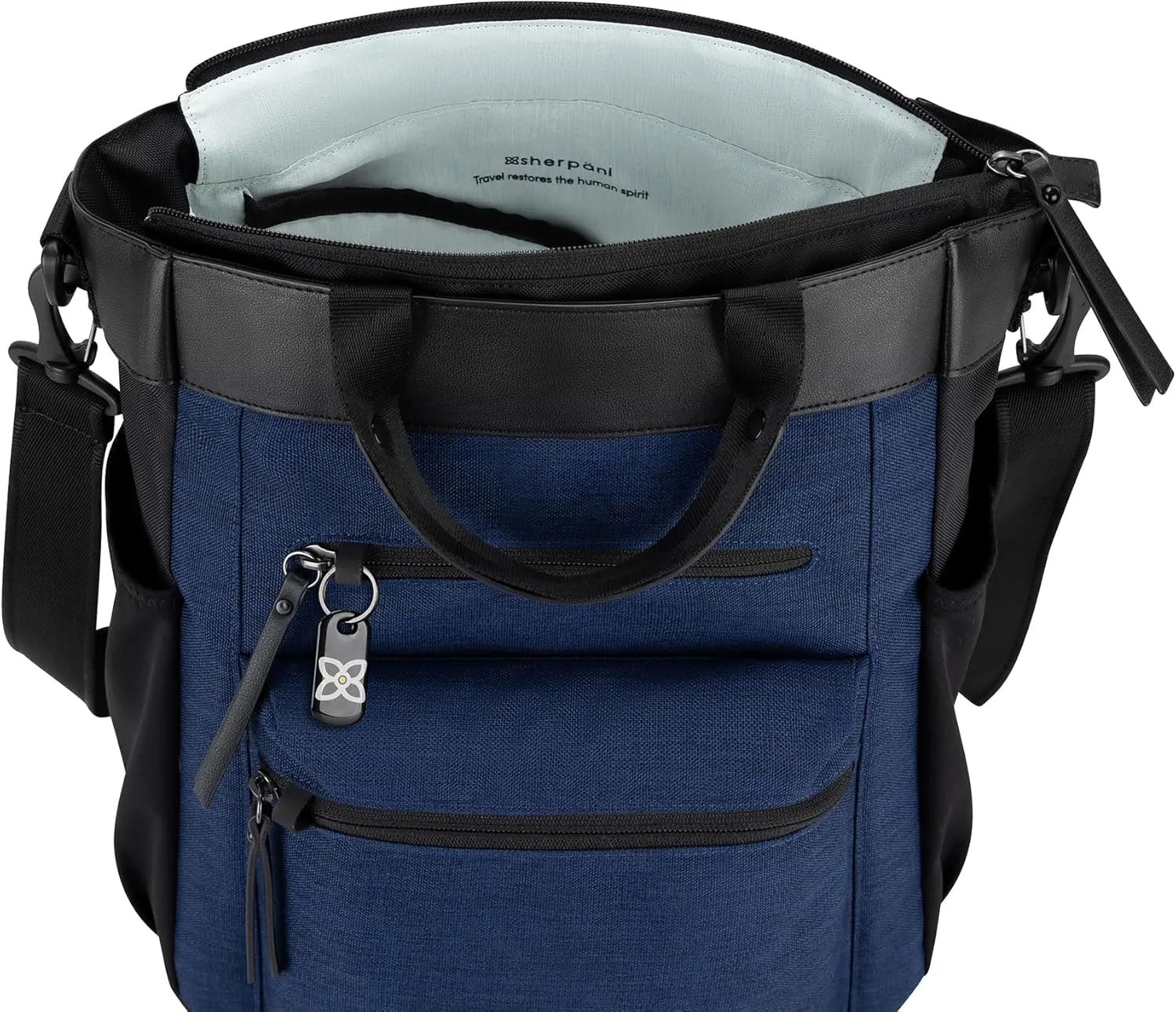 Sherpani Soleil, Anti Theft Convertible Backpack, 3 in 1 Tote Bag, Crossbody Bag, Cross Body Purse, 18L Travel Backpack, Travel Gifts for Women, RFID Protection, Fits 15 Laptop (Indigo)