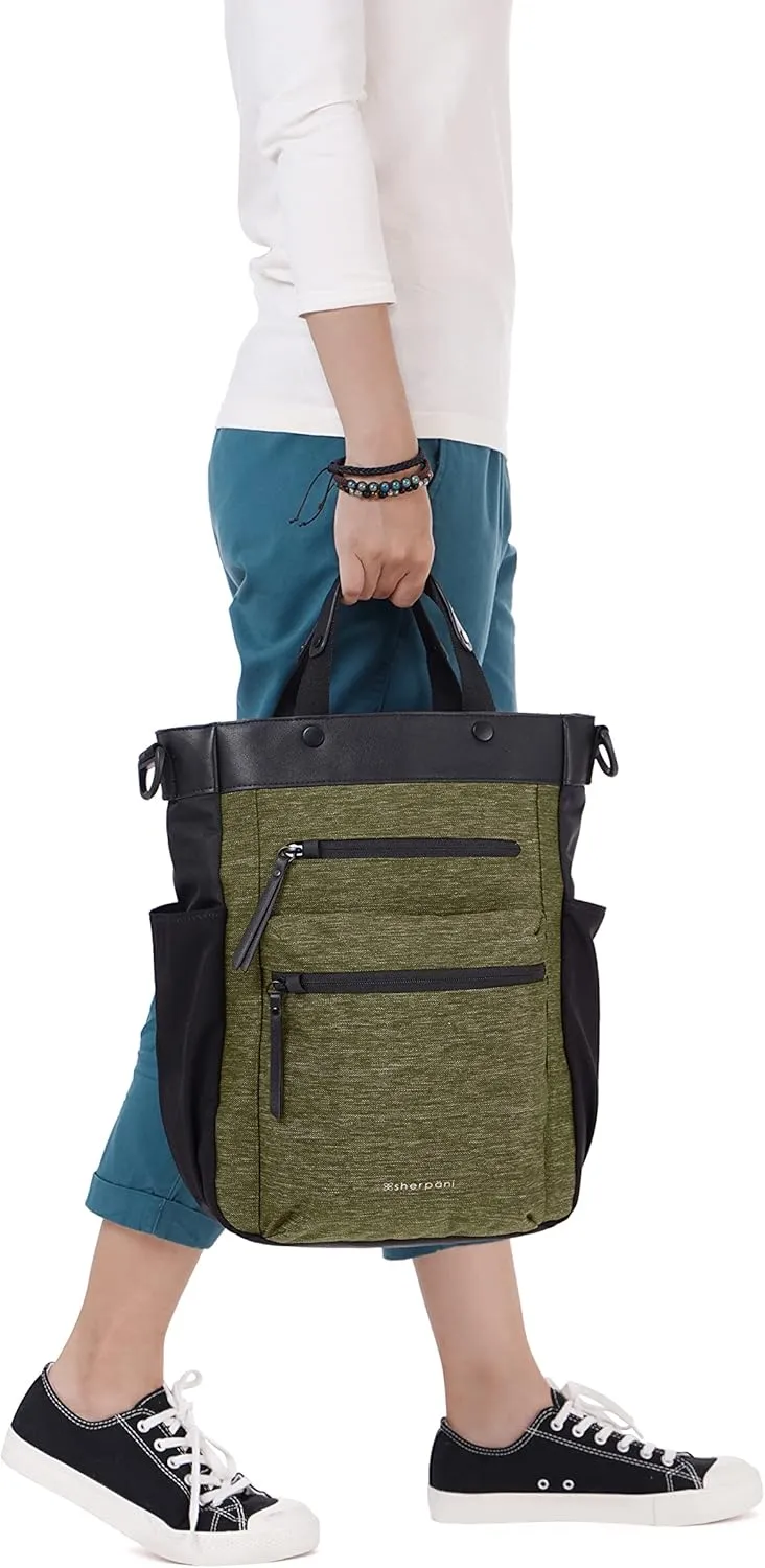 Sherpani Soleil, Anti Theft Convertible Backpack, 3 in 1 Tote Bag, Crossbody Bag, Cross Body Purse, 18L Travel Backpack, Travel Gifts for Women, RFID Protection, Fits 15 Laptop (Loden)