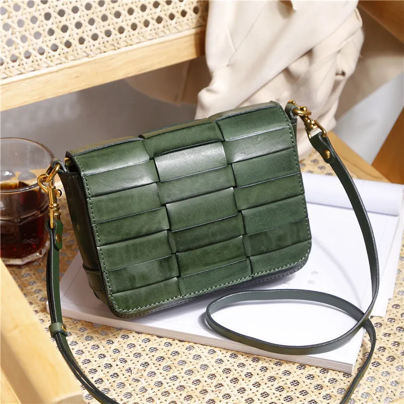Small Womens Woven Leather Side Bag Over The Shoulder Purse