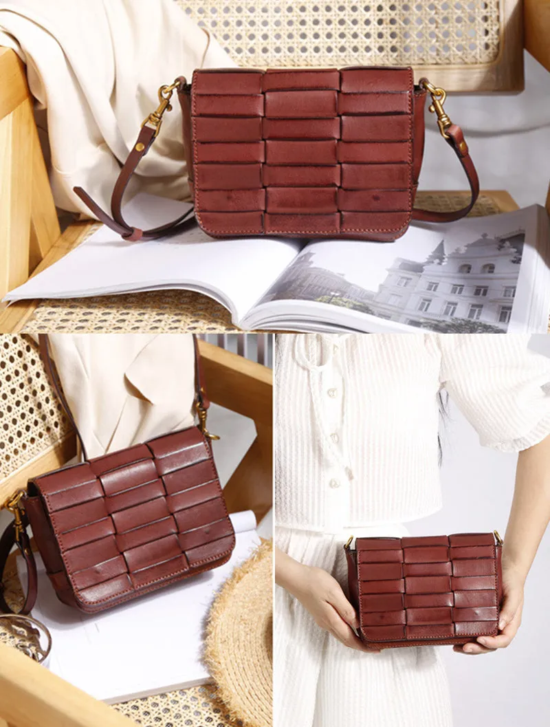 Small Womens Woven Leather Side Bag Over The Shoulder Purse