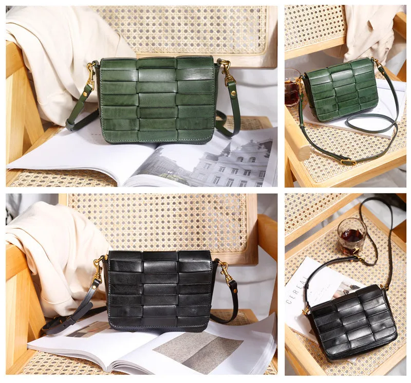 Small Womens Woven Leather Side Bag Over The Shoulder Purse