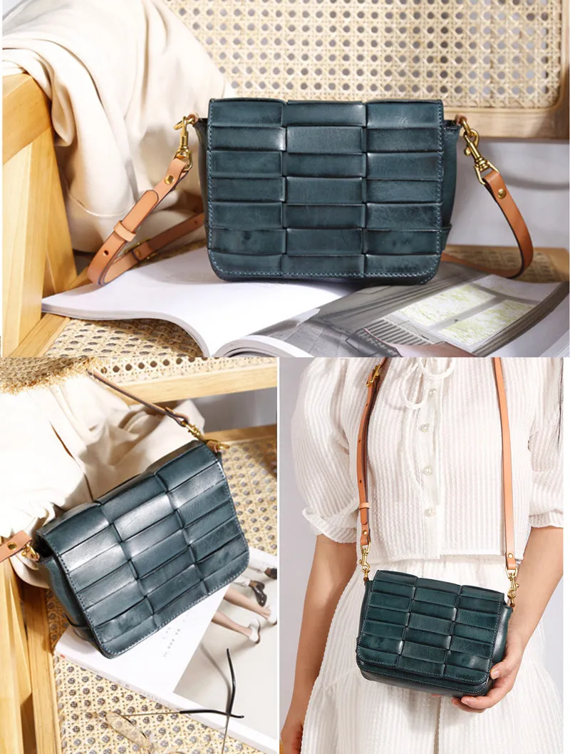 Small Womens Woven Leather Side Bag Over The Shoulder Purse