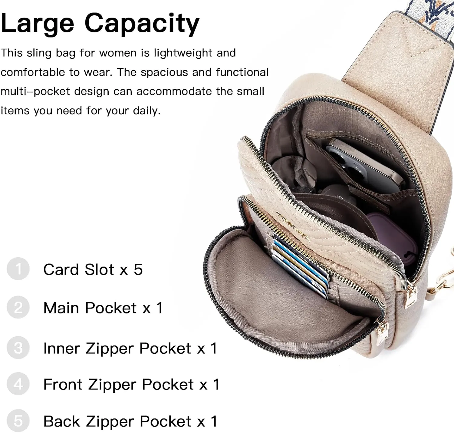 Telena Large Sling Bag Crossbody Bags for Women Fanny Packs Cross Body with Adjustable Strap