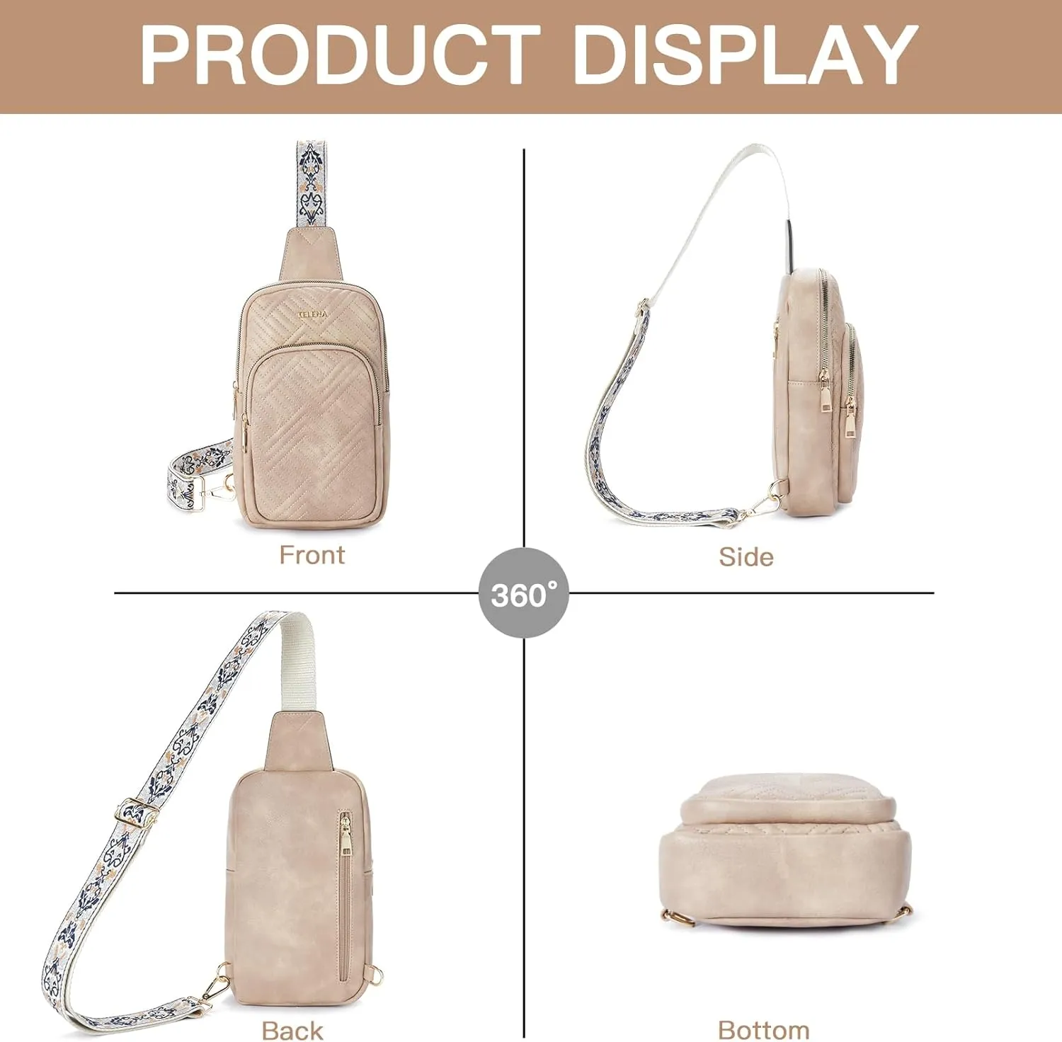 Telena Large Sling Bag Crossbody Bags for Women Fanny Packs Cross Body with Adjustable Strap