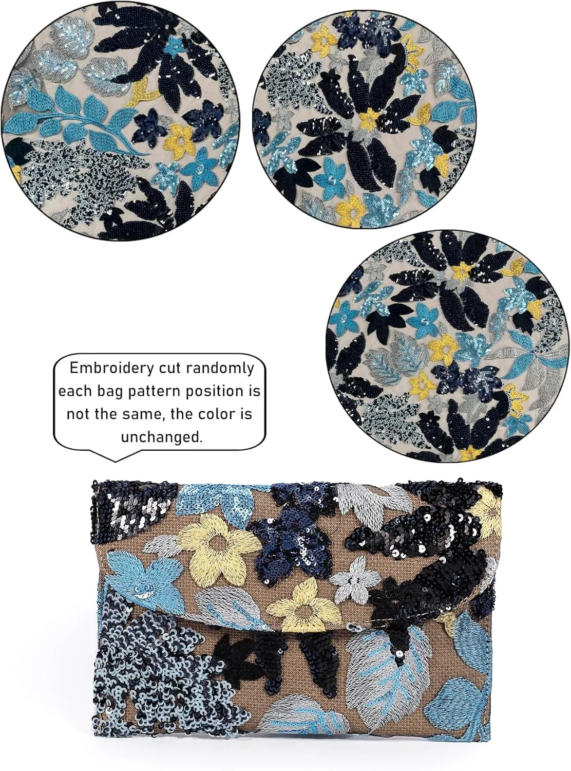 Verdusa Women's Floral Embroidery Sequin Evening Clutch Bags Party Purses
